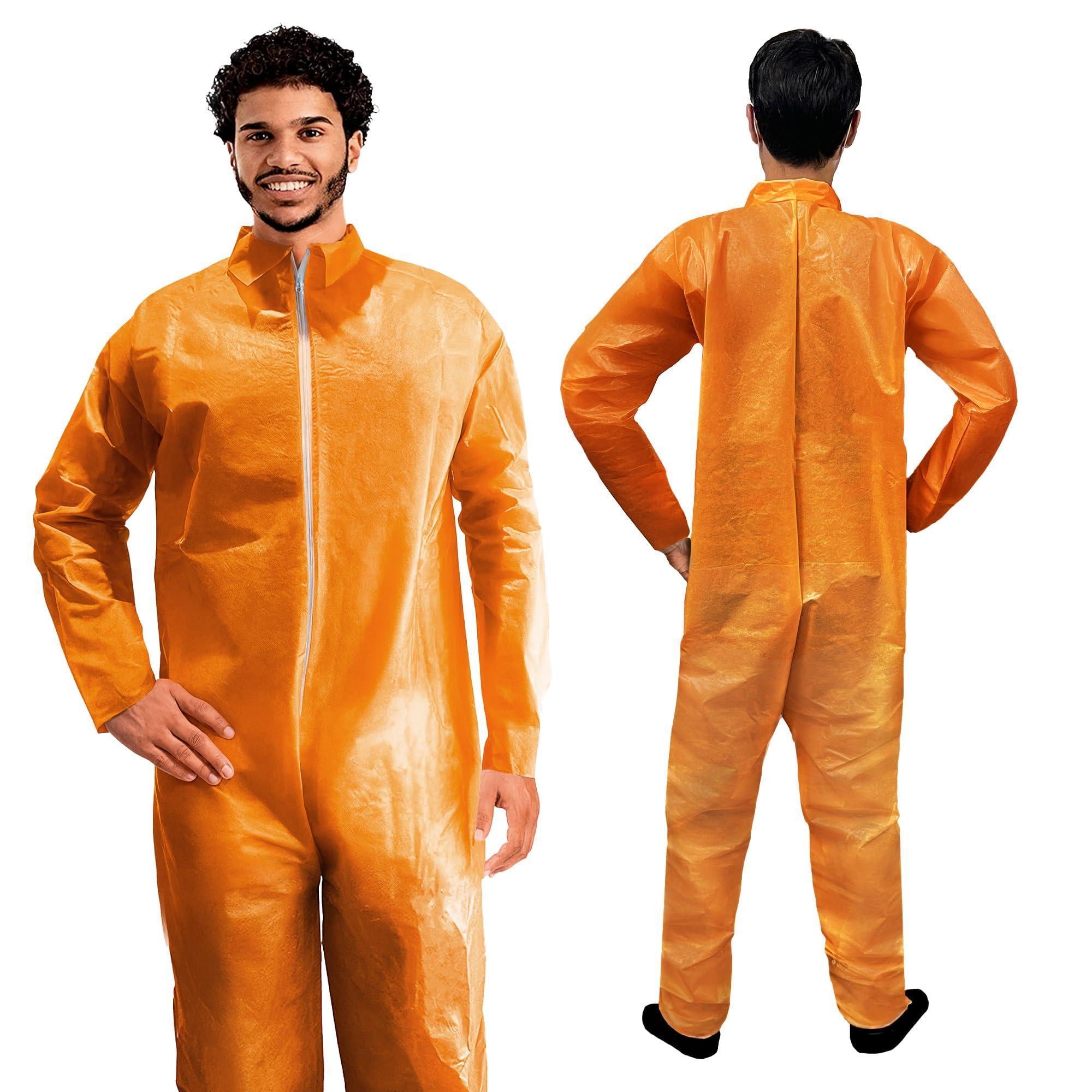 Orange Disposable Coveralls for Men Women 4X Large Pack of 5 Hazmat Suits Disposable Breathable PP PE 40 GSM Painters Coveralls Paint Suit with Open Wrists Ankles Front Zipper Orange Disposable Coveralls for Men Women 4X Large Pack of 5 Hazmat Suits Disposable Breathable PP PE 40 GSM Painters Coveralls Paint Suit with Open Wrists Ankles Front Zipper