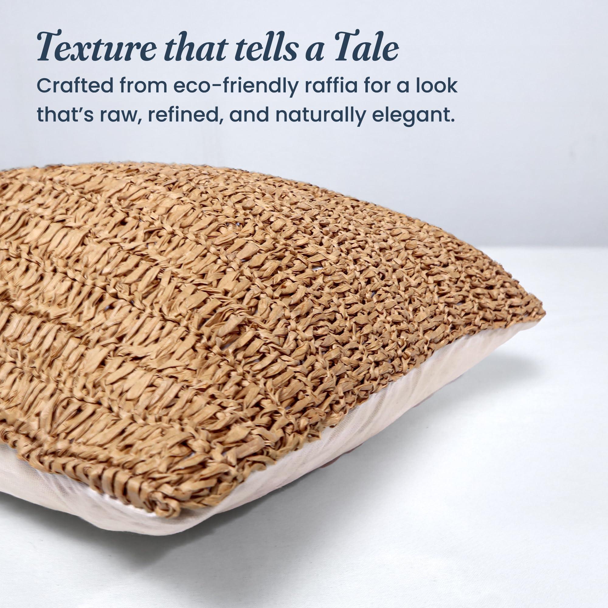 Raffia Hand Knitted Pillow Cover 18x18 inch Boho Decorative Cushion Cover for Couch Sofa or Bed Rustic Natural Throw Pillow Case 1pc Raffia Hand Knitted Pillow Cover 18x18 inch Boho Decorative Cushion Cover for Couch Sofa or Bed Rustic Natural Throw Pillow Case 1pc
