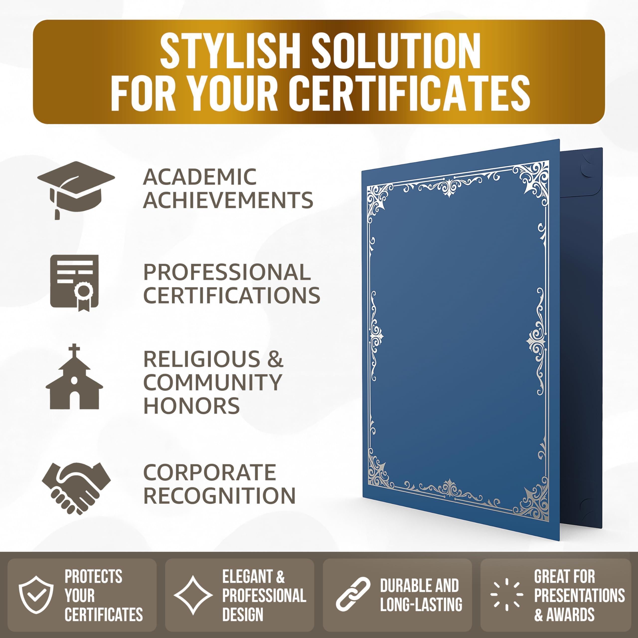 50 Pack Premium Blue Certificate Holders 8.5 x 11 inch Heavyweight 300gsm Cardstock Diploma Holder & Certificate Folder Award Certificate Folders for Graduation with Silver Foil Diploma Cover 50 Pack Premium Blue Certificate Holders 8.5 x 11 inch Heavyweight 300gsm Cardstock Diploma Holder & Certificate Folder Award Certificate Folders for Graduation with Silver Foil Diploma Cover