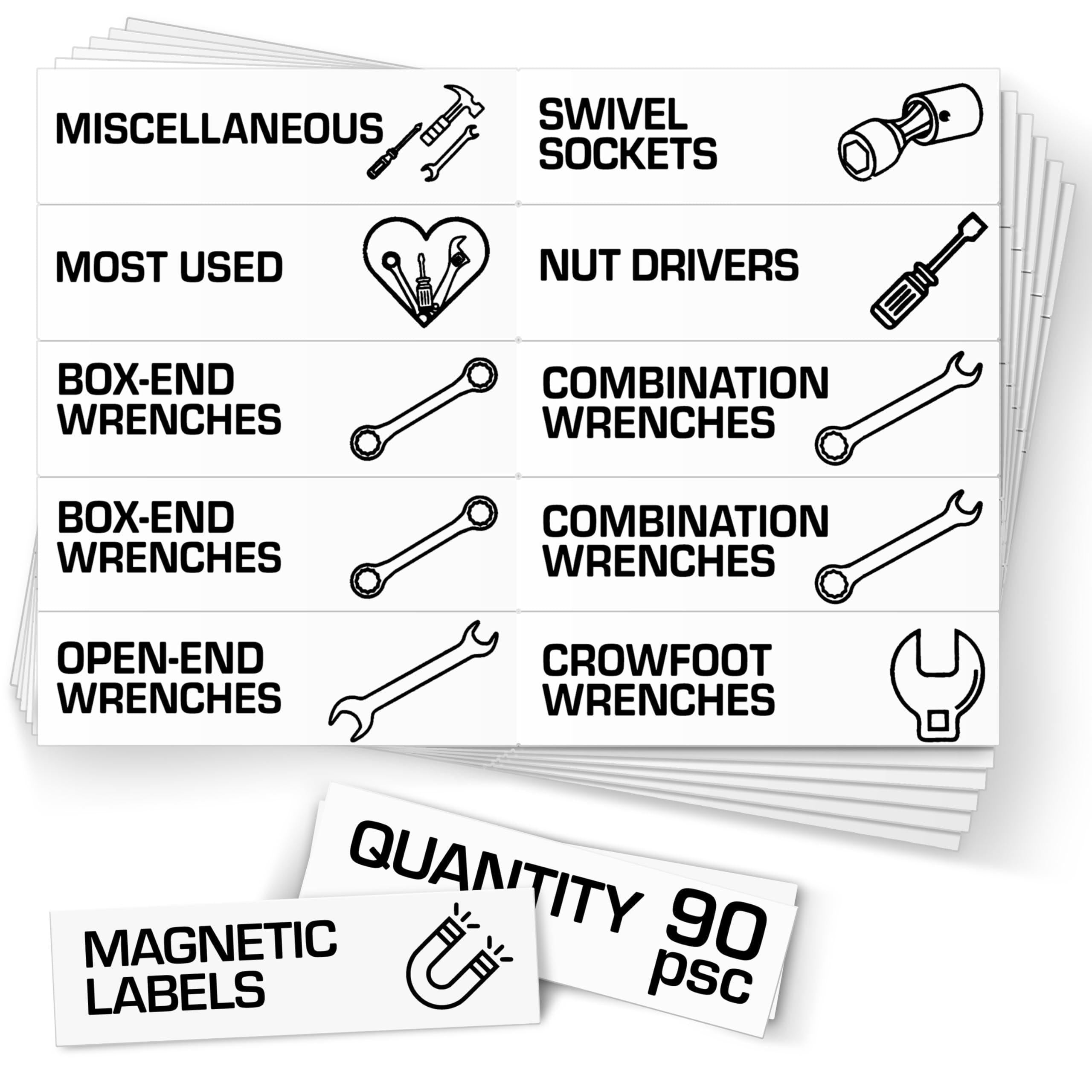 90 Pcs Magnetic Tool Box Labels 3.5x1 inch White Magnetic Toolbox Labels for Tool Box Drawers Strong Magnet Toolbox Organizer Chest Pre Printed & Blanked Emblems for Organization Toolbox Emblems 90 Pcs Magnetic Tool Box Labels 3.5x1 inch White Magnetic Toolbox Labels for Tool Box Drawers Strong Magnet Toolbox Organizer Chest Pre Printed & Blanked Emblems for Organization Toolbox Emblems