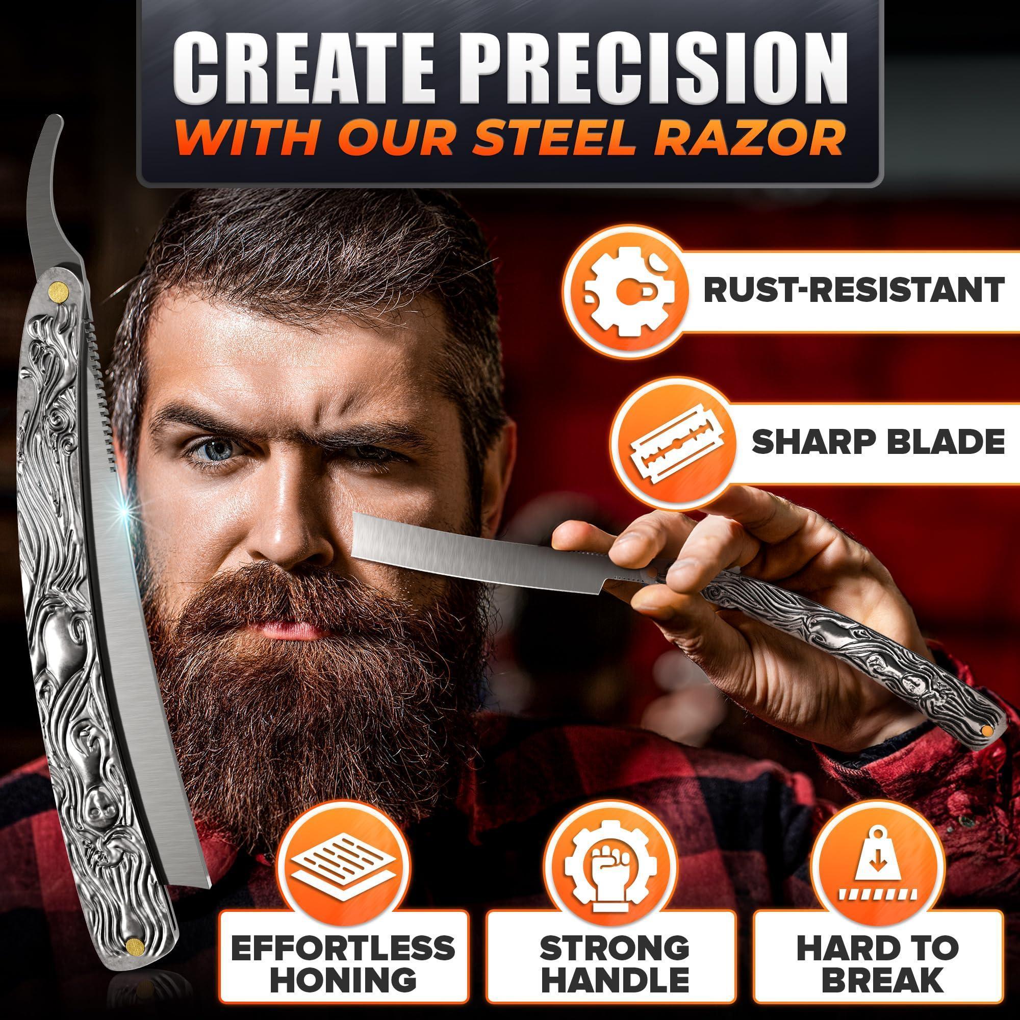 Straight Razor Carbon Steel Blade 11.4 in Secure Grip for Shaving Straight Razor Carbon Steel Blade 11.4 in Secure Grip for Shaving