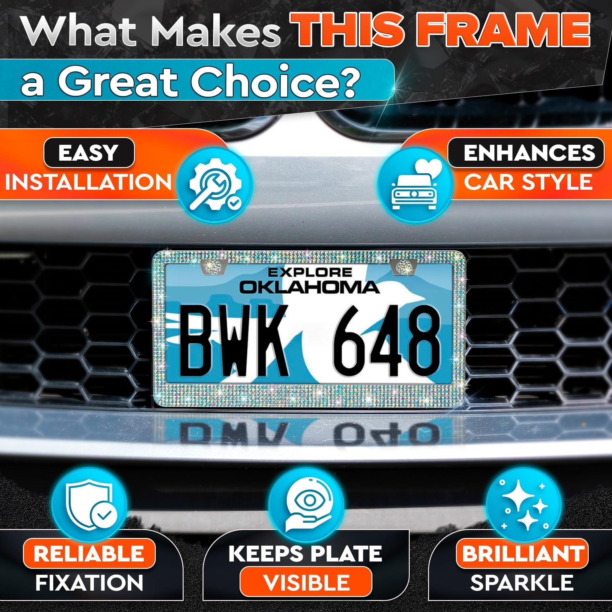2 Pack Bling License Plate Frames for Women Sparkling Rhinestone License Plate Frame 12.16x6.18 inch with Screws Caps for Easy Installation Cute Bling Car Accessories for Women 2 Pack Bling License Plate Frames for Women Sparkling Rhinestone License Plate Frame 12.16x6.18 inch with Screws Caps for Easy Installation Cute Bling Car Accessories for Women
