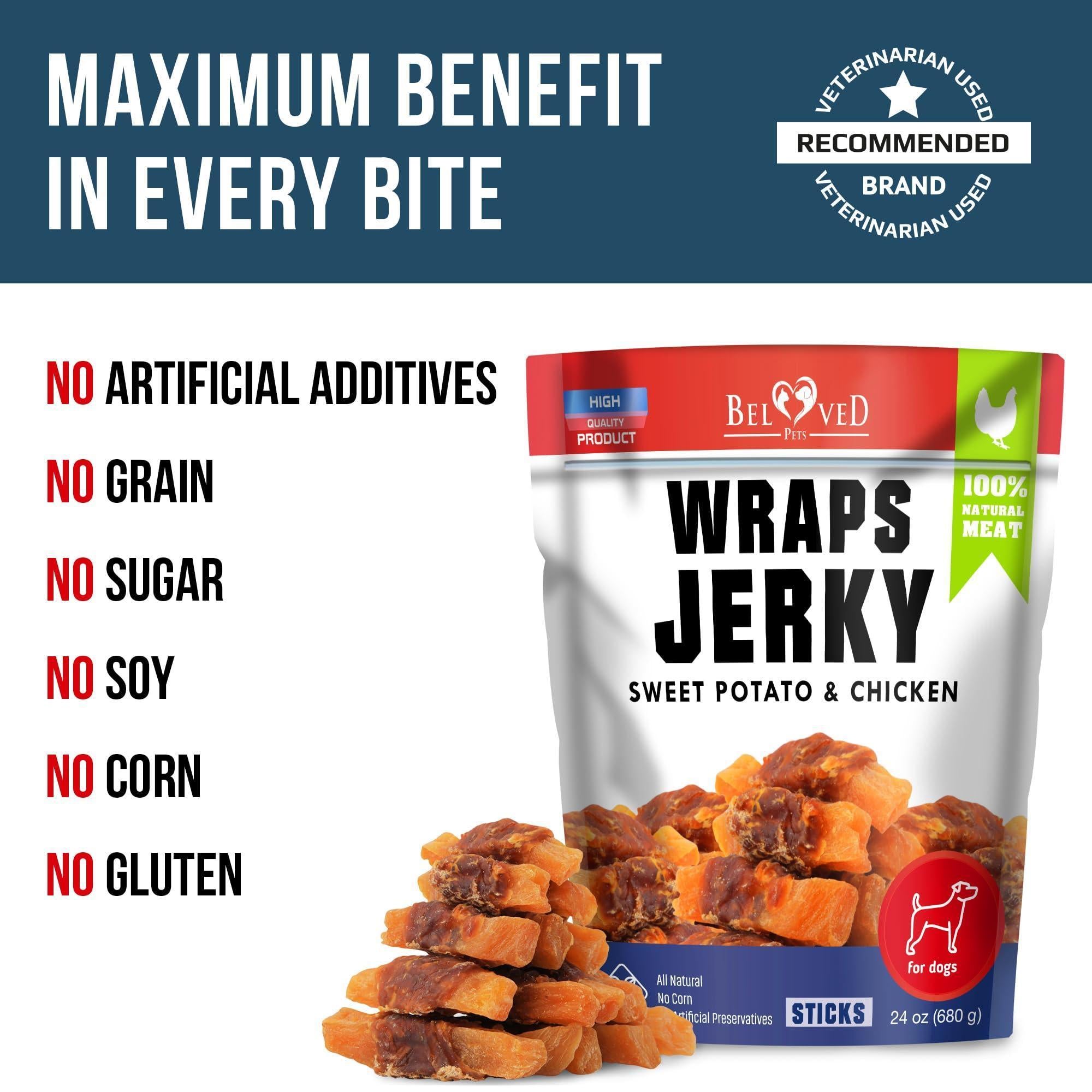 Chicken Jerky Dog Treats 24 oz Human-Grade Grain-Free Sweet Potato Chicken Jerky Dog Treats 24 oz Human-Grade Grain-Free Sweet Potato
