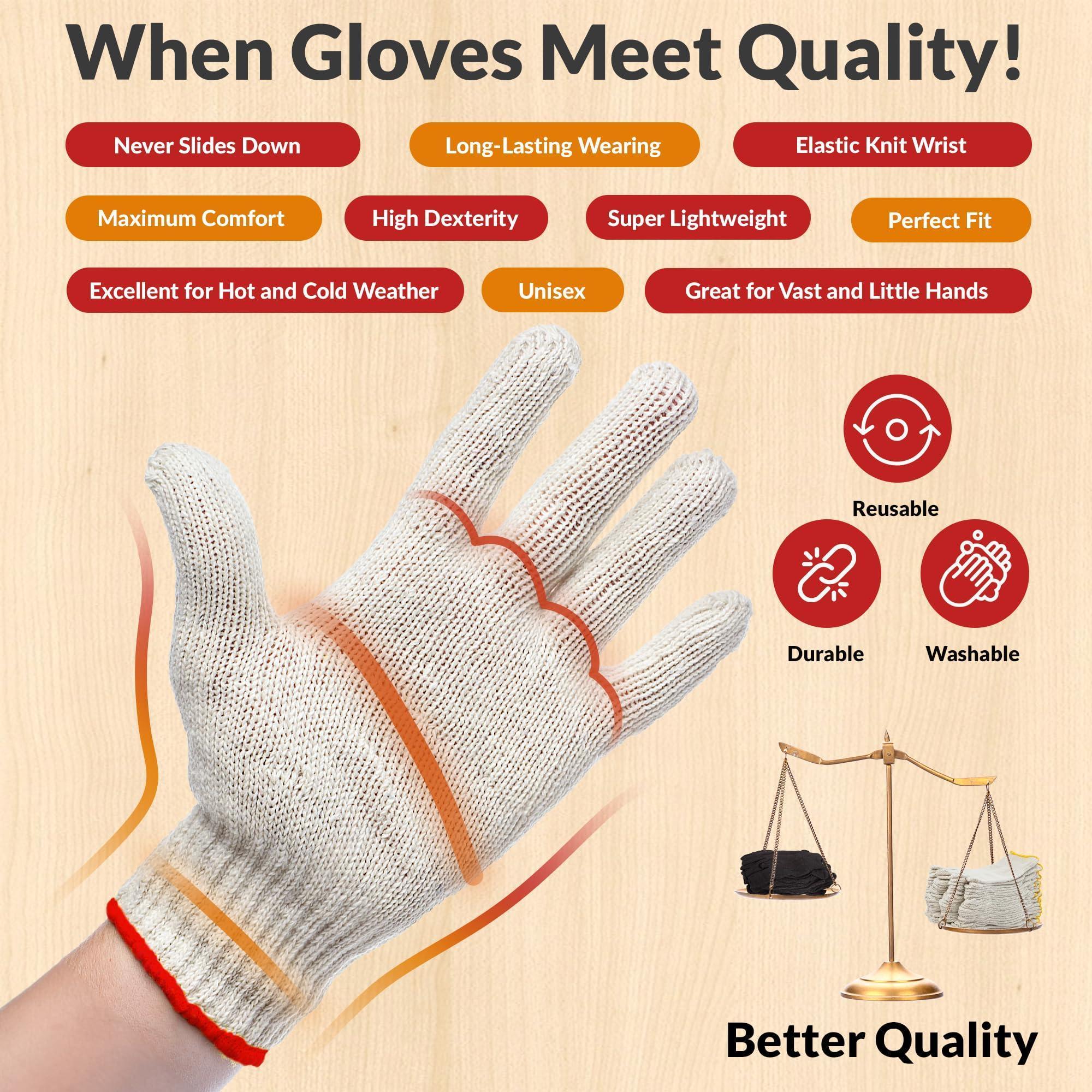 Beige Work Cotton Gloves for Men Women 9.5 Inch Pack of 24 (12 Pairs) String Knit Work Gloves with Red Line Elastic Knit Wrist Washable Cotton Polyester Gardening Gifts Beige Work Cotton Gloves for Men Women 9.5 Inch Pack of 24 (12 Pairs) String Knit Work Gloves with Red Line Elastic Knit Wrist Washable Cotton Polyester Gardening Gifts