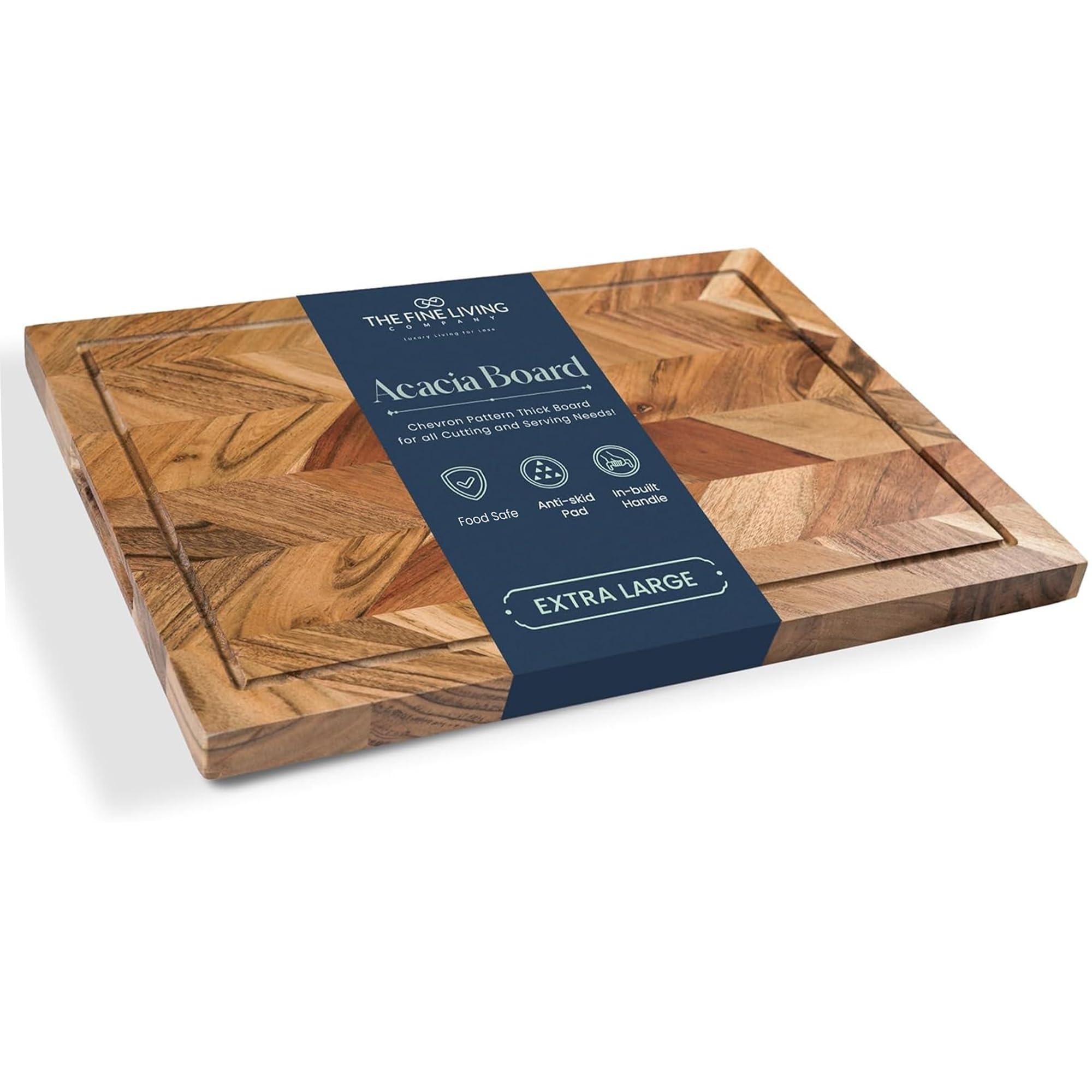 The Fine Living Co. Large Cutting Board Acacia Wood Meat Chopping Board Butcher Block with Juice Groove Chevron Chequered Style 1 Thick & Food grade Serving Board 16 x12 The Fine Living Co. Large Cutting Board Acacia Wood Meat Chopping Board Butcher Block with Juice Groove Chevron Chequered Style 1 Thick & Food grade Serving Board 16 x12