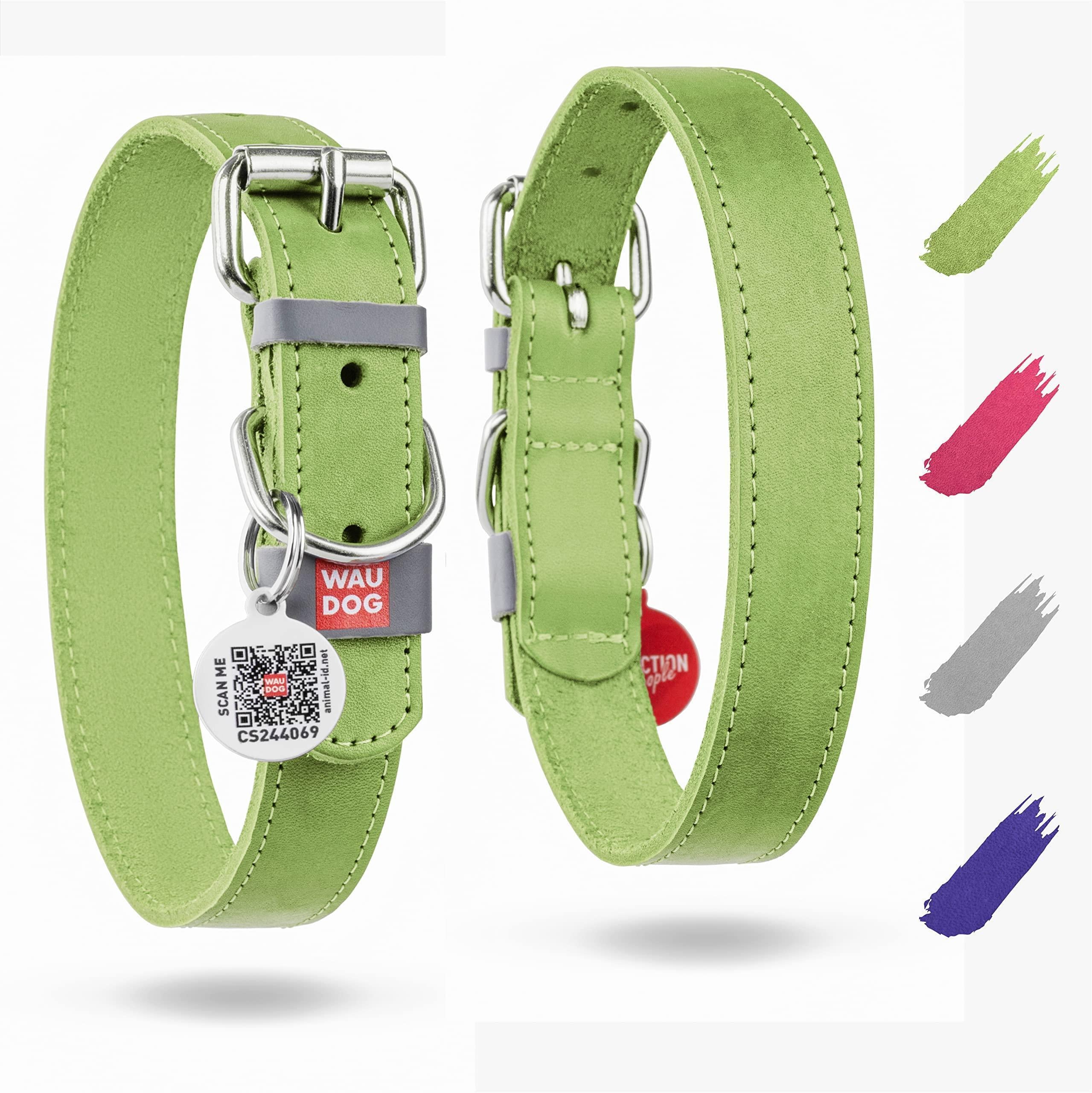 Leather Dog Collar Adjustable All Sizes Buckle D-Ring & QR Tag Leather Dog Collar Adjustable All Sizes Buckle D-Ring & QR Tag