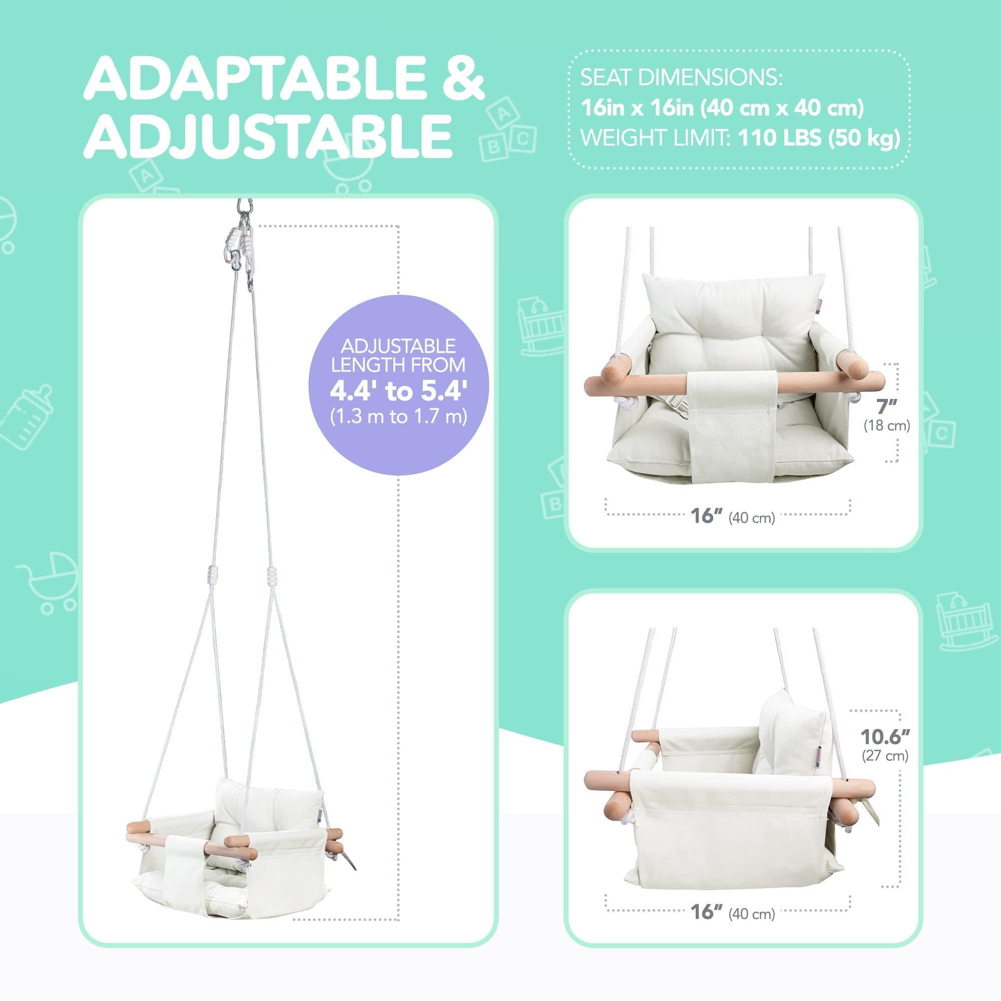 Canvas Baby Swing Wooden Hanging Swing Seat Chair with Safety Belt Durable Baby Swing Chair Outdoor and Indoor Swing for Kids Mounting Hardware Included Ivory Canvas Baby Swing Wooden Hanging Swing Seat Chair with Safety Belt Durable Baby Swing Chair Outdoor and Indoor Swing for Kids Mounting Hardware Included Ivory