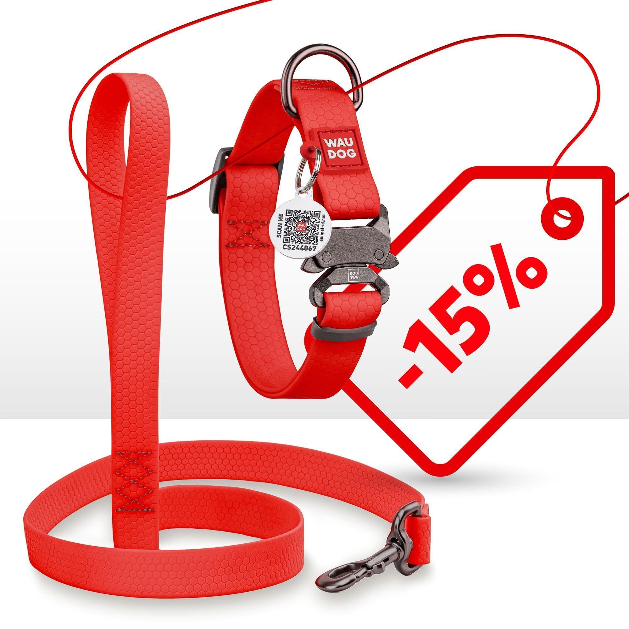 Waterproof Dog Collar Adjustable All Sizes Metal Clasp & QR Tag Red Waterproof Dog Collar Adjustable All Sizes Metal Clasp & QR Tag Red