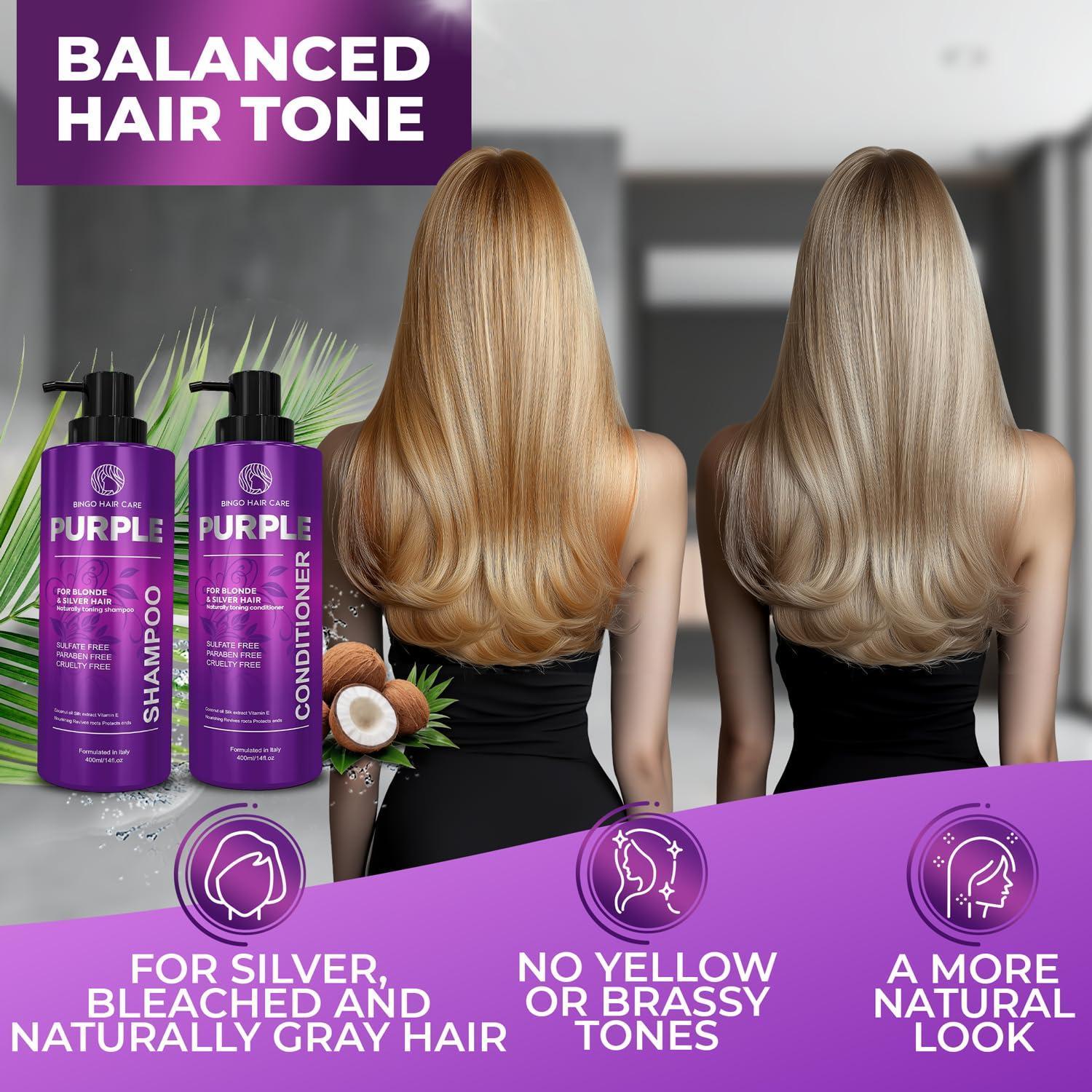 Purple Shampoo and Conditioner Set 14 Fl Oz Set of 2 Sulfate Free Formula for Women and Men For Toning and Balancing Brassy Blonde Silver and Gray Hair Purple Shampoo and Conditioner Set 14 Fl Oz Set of 2 Sulfate Free Formula for Women and Men For Toning and Balancing Brassy Blonde Silver and Gray Hair