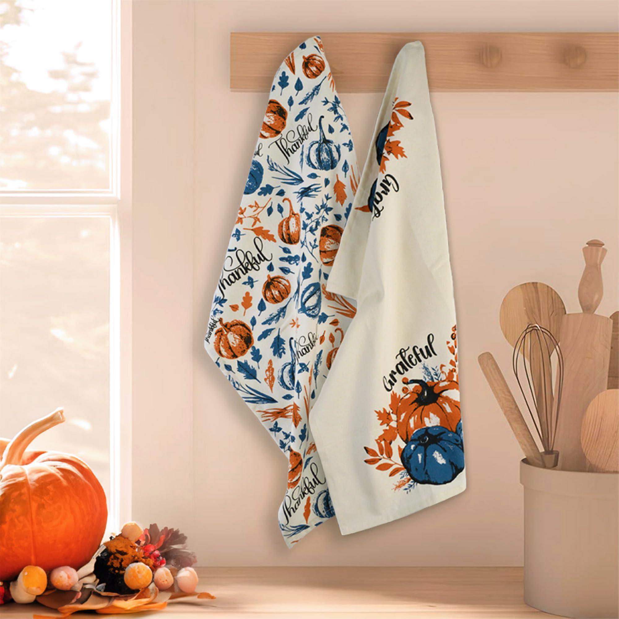 Set of 2 Thankful & Grateful Printed Dish Towels Hand Towels Boho Tea Towels Multifunctional Stylish Absorbent Quick Dry Soft 18 x28 100% Cotton Blue & Orange Set of 2 Thankful & Grateful Printed Dish Towels Hand Towels Boho Tea Towels Multifunctional Stylish Absorbent Quick Dry Soft 18 x28 100% Cotton Blue & Orange