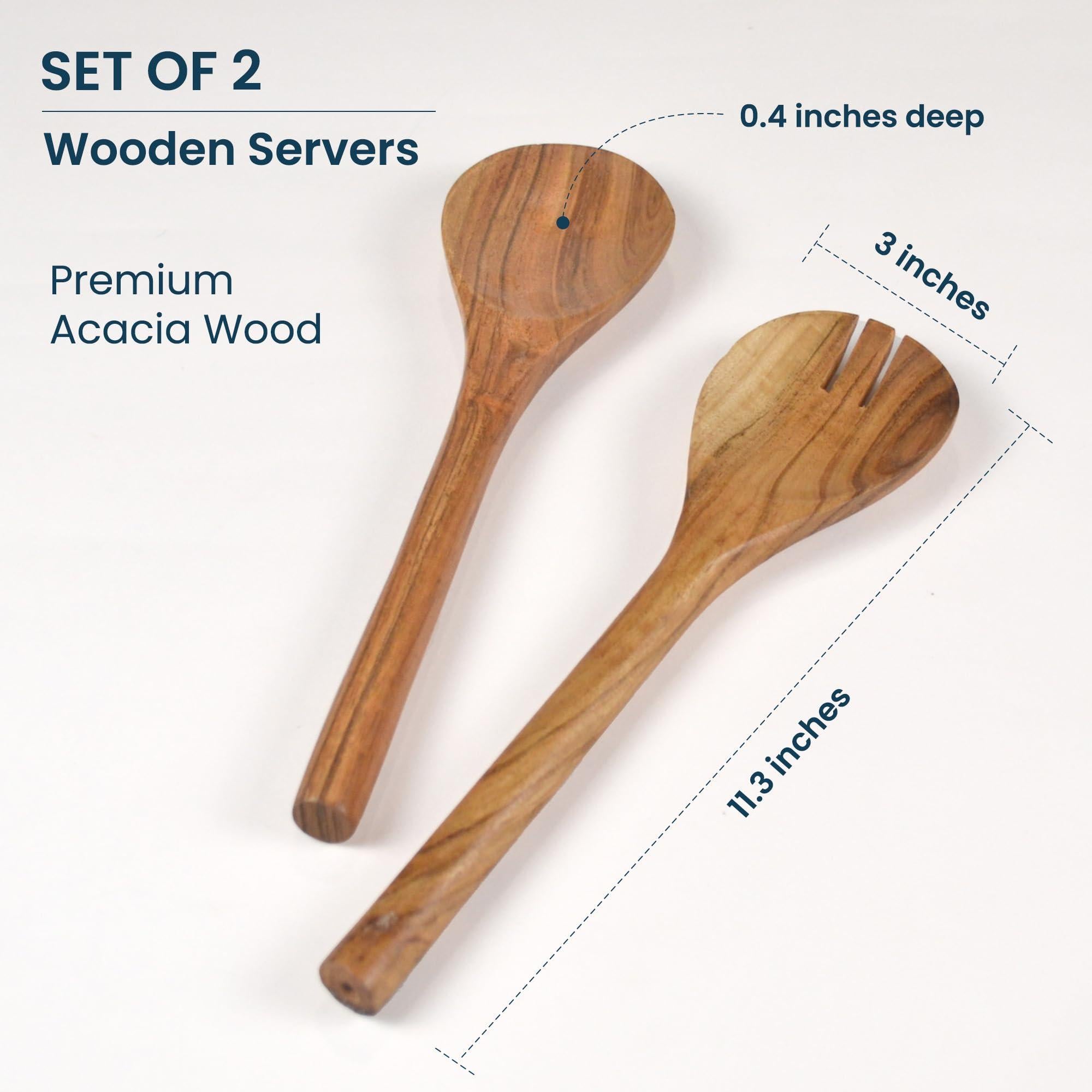 The Fine Living Co. Acacia Salad Servers 11 Inches Wooden Spoon Handcrafted Kitchen Utensils for Mixing Tossing Cooking (2 Piece Set Natural) The Fine Living Co. Acacia Salad Servers 11 Inches Wooden Spoon Handcrafted Kitchen Utensils for Mixing Tossing Cooking (2 Piece Set Natural)
