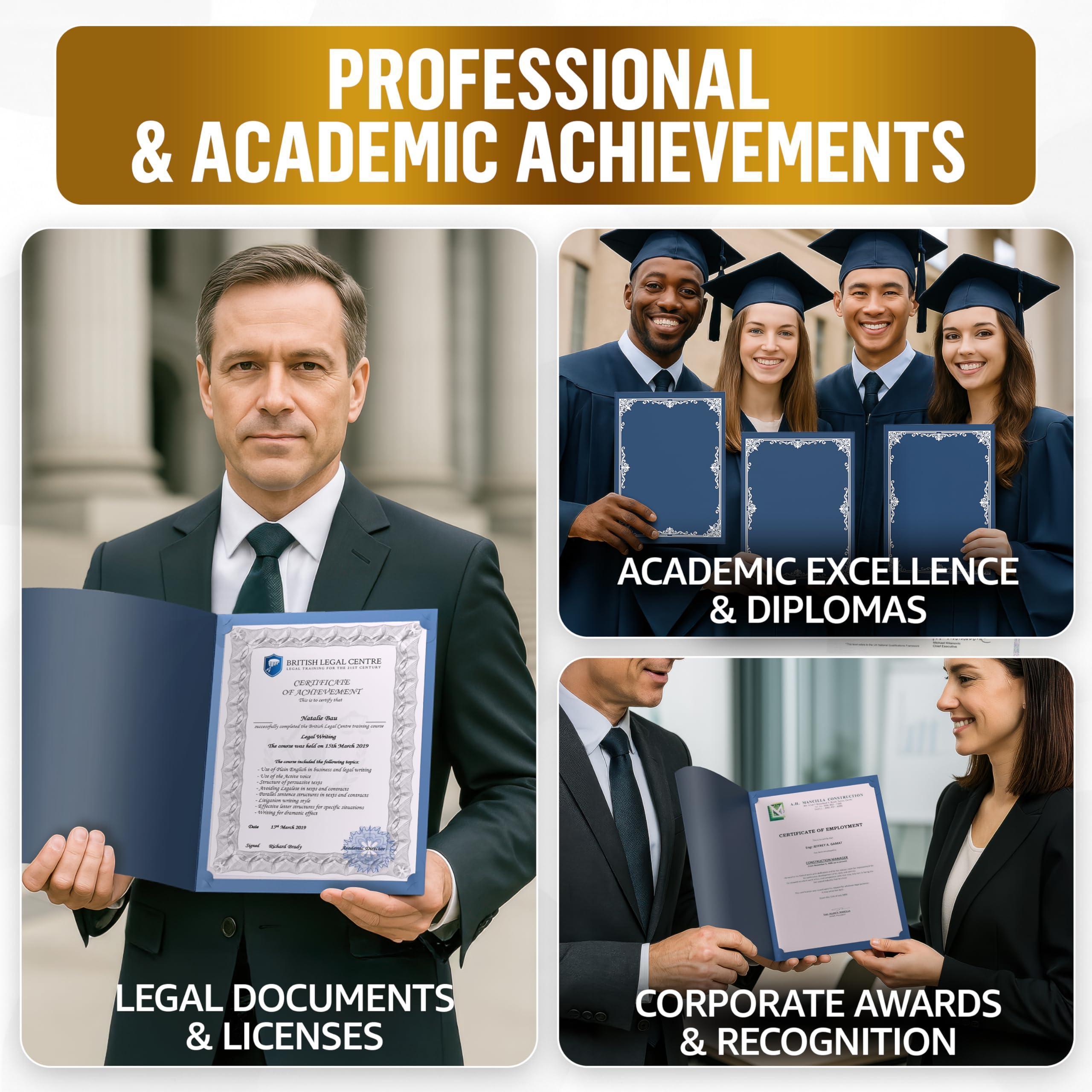 50 Pack Premium Blue Certificate Holders 8.5 x 11 inch Heavyweight 300gsm Cardstock Diploma Holder & Certificate Folder Award Certificate Folders for Graduation with Silver Foil Diploma Cover 50 Pack Premium Blue Certificate Holders 8.5 x 11 inch Heavyweight 300gsm Cardstock Diploma Holder & Certificate Folder Award Certificate Folders for Graduation with Silver Foil Diploma Cover