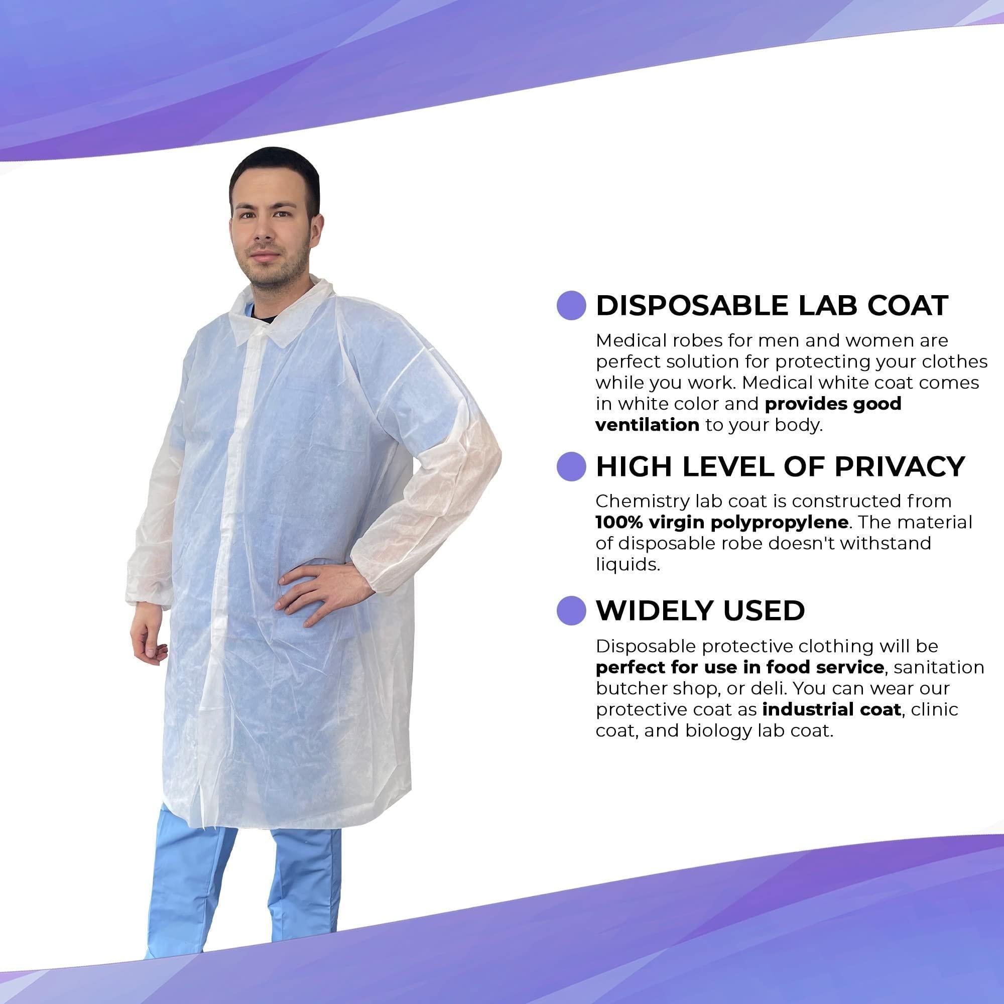 Disposable Lab Coat XL Size 35 GSM PP White Lab Jackets for Adults 5 Pack Disposable Lab Coat XL Size 35 GSM PP White Lab Jackets for Adults 5 Pack