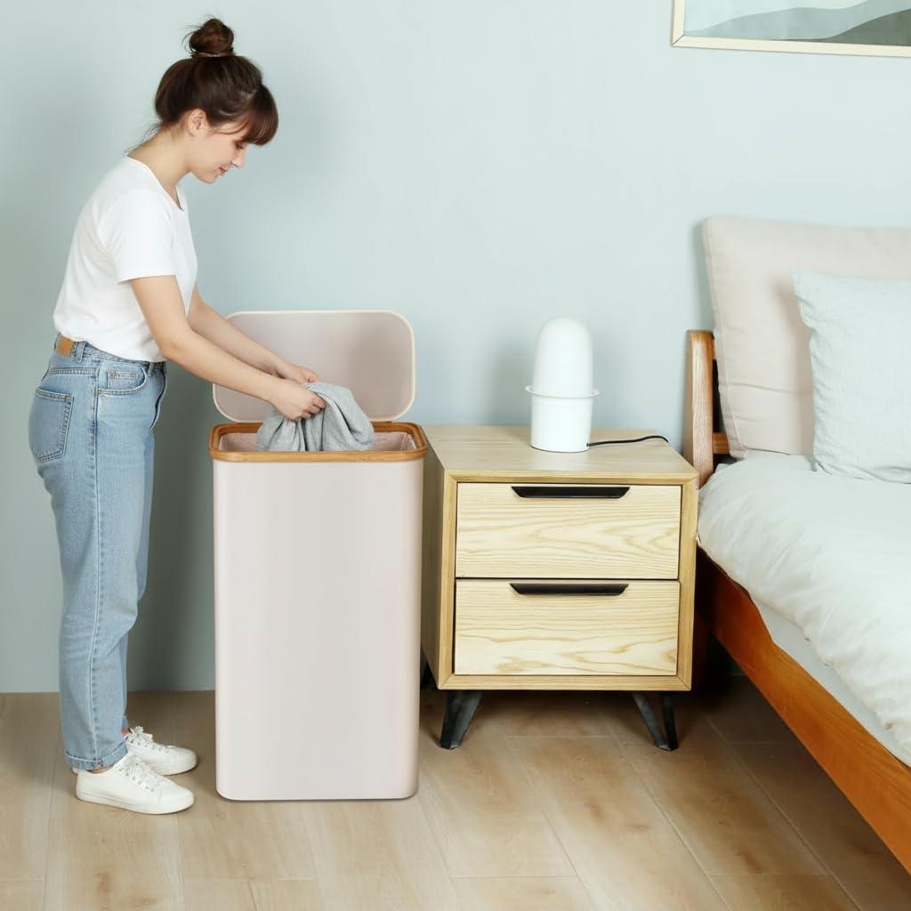 Ivory 100L Large Laundry Hamper with Lid Narrow Foldable Slim Laundry Basket with Bamboo Handles Skinny Tall Dirty Clothes Hamper for Dorm Bathroom Bedroom Ivory 100L Large Laundry Hamper with Lid Narrow Foldable Slim Laundry Basket with Bamboo Handles Skinny Tall Dirty Clothes Hamper for Dorm Bathroom Bedroom