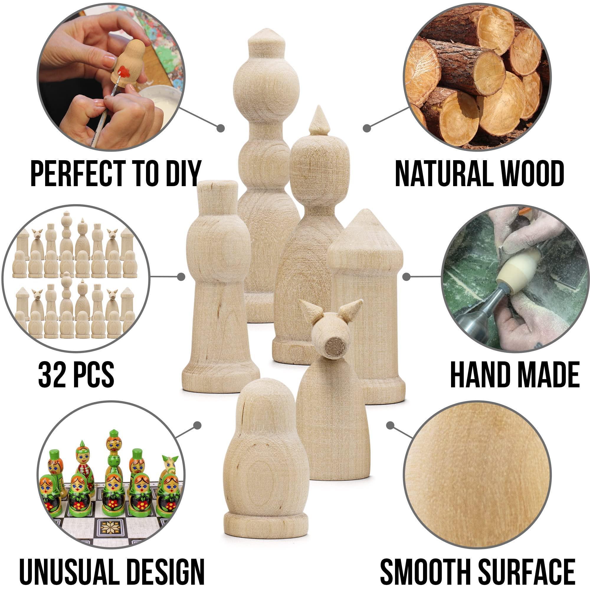 Unfinished Wood Chess Pieces Only Set of 32 pcs Paint Your Own Chess Set DIY Kit Unfinished Wood Chess Pieces Only Set of 32 pcs Paint Your Own Chess Set DIY Kit