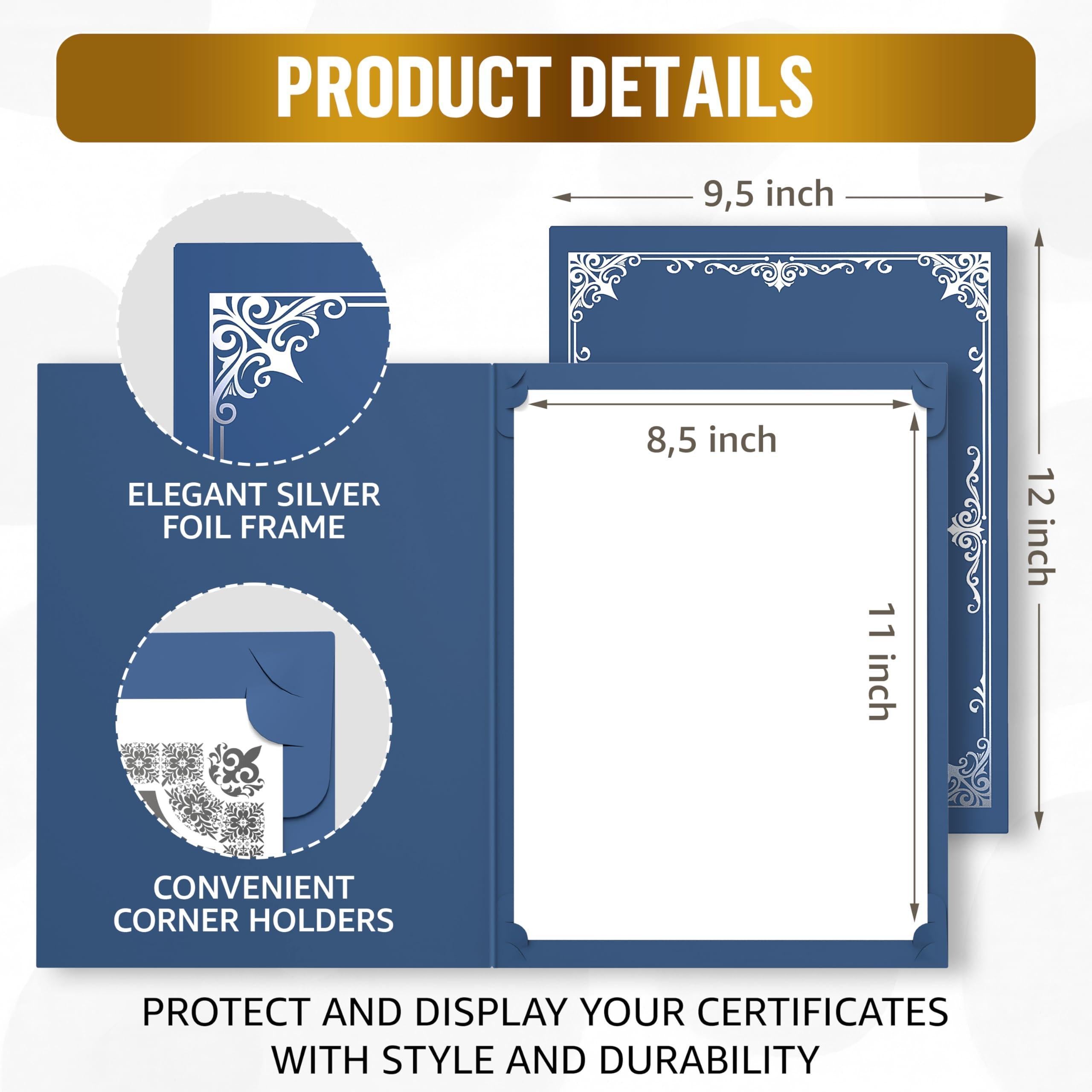 50 Pack Premium Blue Certificate Holders 8.5 x 11 inch Heavyweight 300gsm Cardstock Diploma Holder & Certificate Folder Award Certificate Folders for Graduation with Silver Foil Diploma Cover 50 Pack Premium Blue Certificate Holders 8.5 x 11 inch Heavyweight 300gsm Cardstock Diploma Holder & Certificate Folder Award Certificate Folders for Graduation with Silver Foil Diploma Cover
