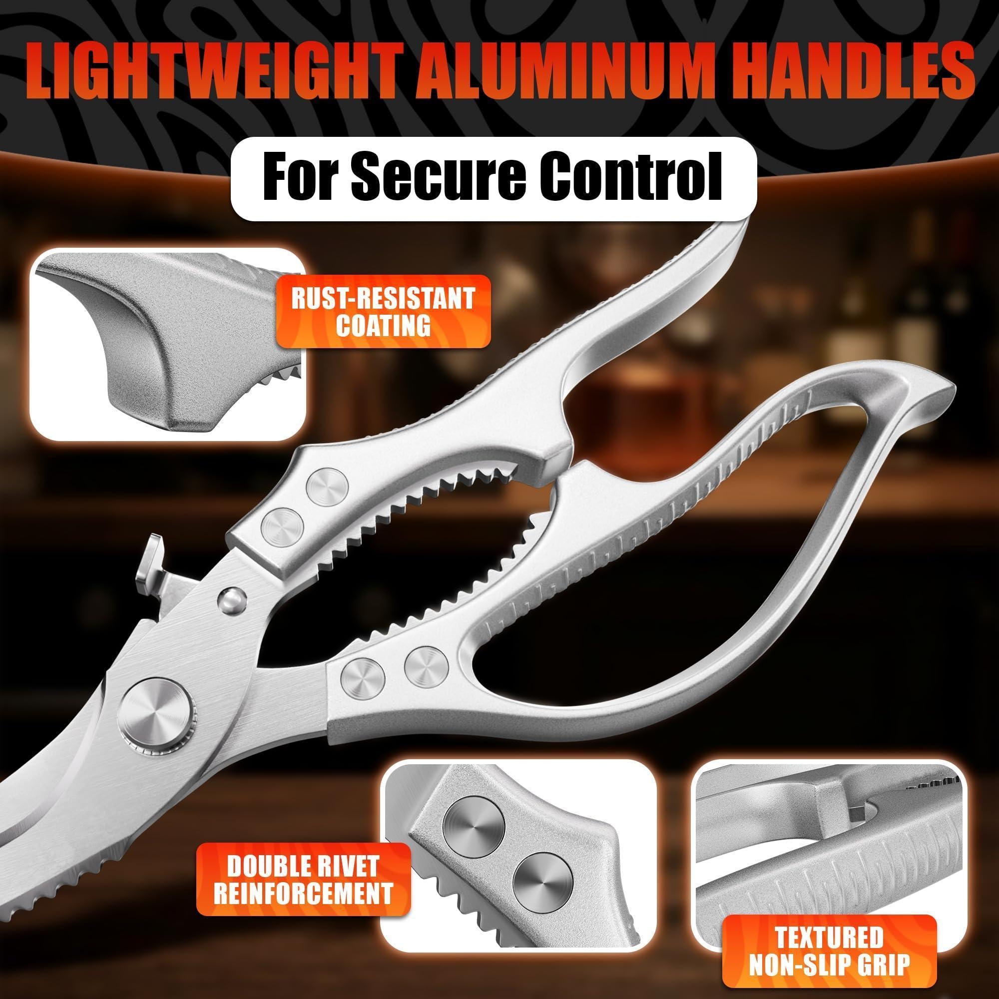 Stainless Steel Poultry Shears Heavy Duty Kitchen Shears for Food with Hardened Blades One Hand Safety Lock Spring Mechanism Dishwasher Safe Chicken Meat Cutting Turkey Fish and Vegetables Stainless Steel Poultry Shears Heavy Duty Kitchen Shears for Food with Hardened Blades One Hand Safety Lock Spring Mechanism Dishwasher Safe Chicken Meat Cutting Turkey Fish and Vegetables
