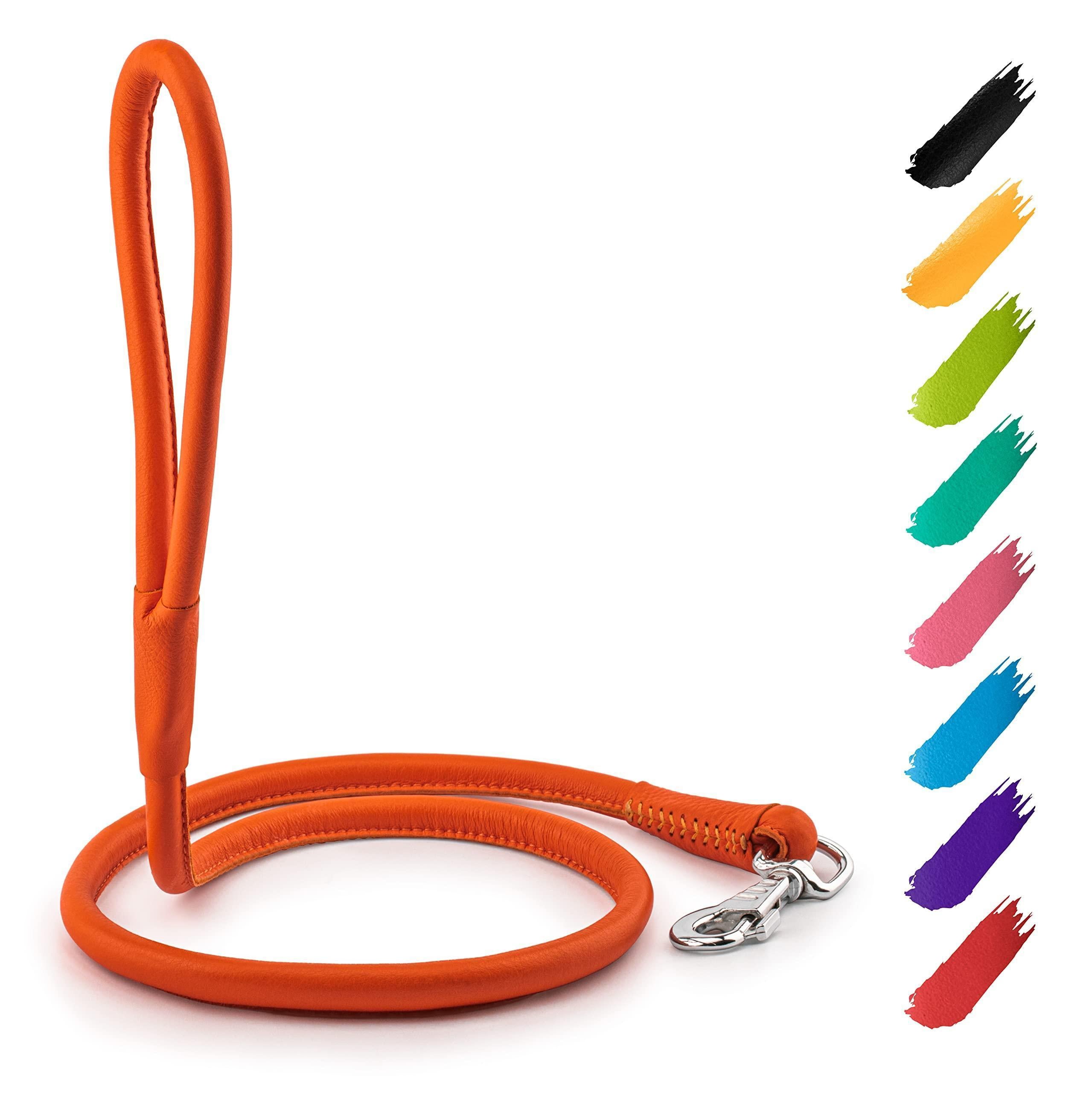Rolled Leather Dog Leash 4 ft x 0.4 in All Sizes Orange Rolled Leather Dog Leash 4 ft x 0.4 in All Sizes Orange