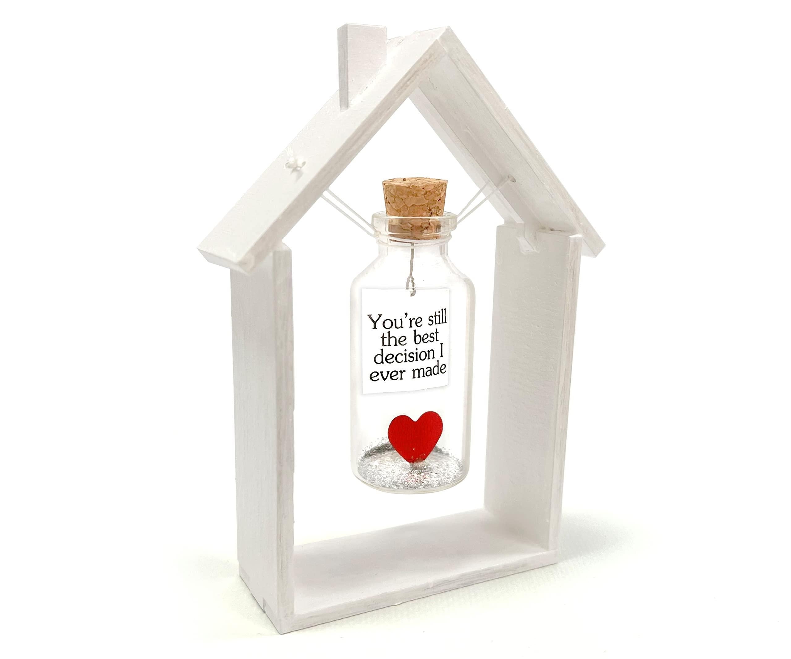 Anniversary Gift for Her & Him Romantic Present for Boyfriend Girlfriend Custom Message I Love You Gifts to Wife Husband (Heart in Big Bottle You're Still The Best Decision In White Wood Frame) Anniversary Gift for Her & Him Romantic Present for Boyfriend Girlfriend Custom Message I Love You Gifts to Wife Husband (Heart in Big Bottle You're Still The Best Decision In White Wood Frame)
