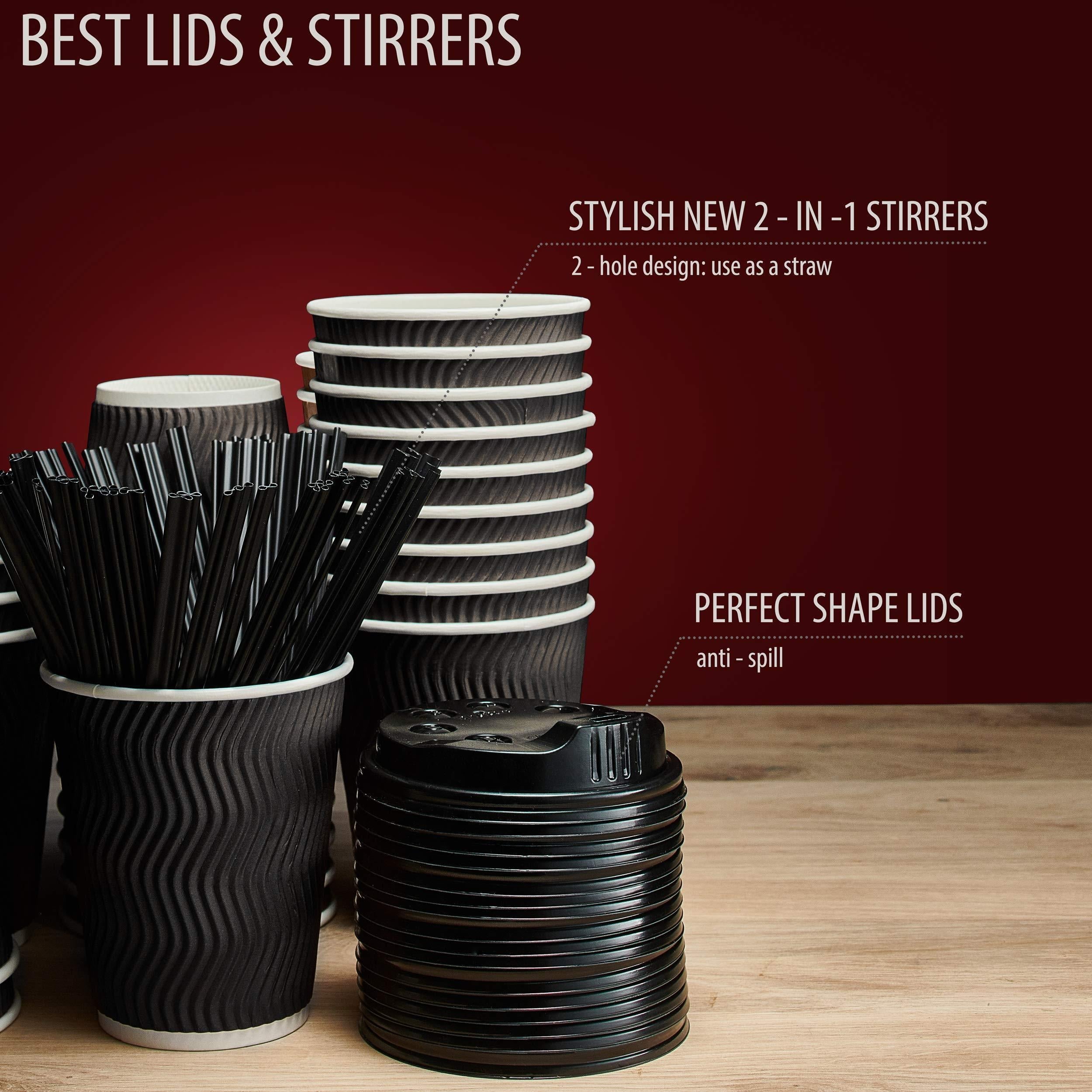 Insulated Disposable Coffee Cups with Lids & Straws 12 oz 100 Packs Black Cups Insulated Disposable Coffee Cups with Lids & Straws 12 oz 100 Packs Black Cups