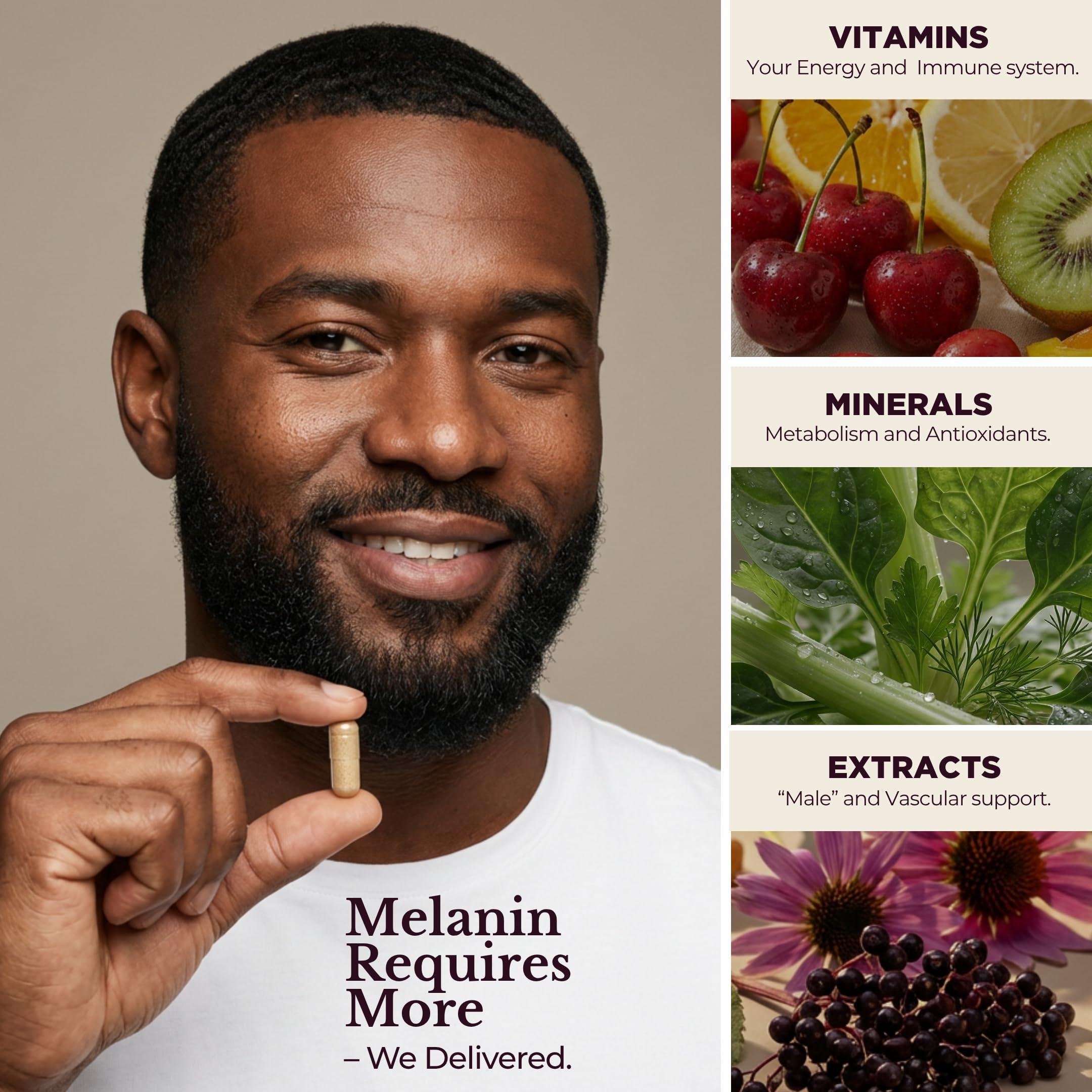 Melanin Rich Multivitamin for Men Daily Multivitamins 60 Capsules with B Complex Vitamins Vitamin D Zinc Saw Palmetto & Antioxidants 2 a Day 60 Capsules Melanin Rich Multivitamin for Men Daily Multivitamins 60 Capsules with B Complex Vitamins Vitamin D Zinc Saw Palmetto & Antioxidants 2 a Day 60 Capsules