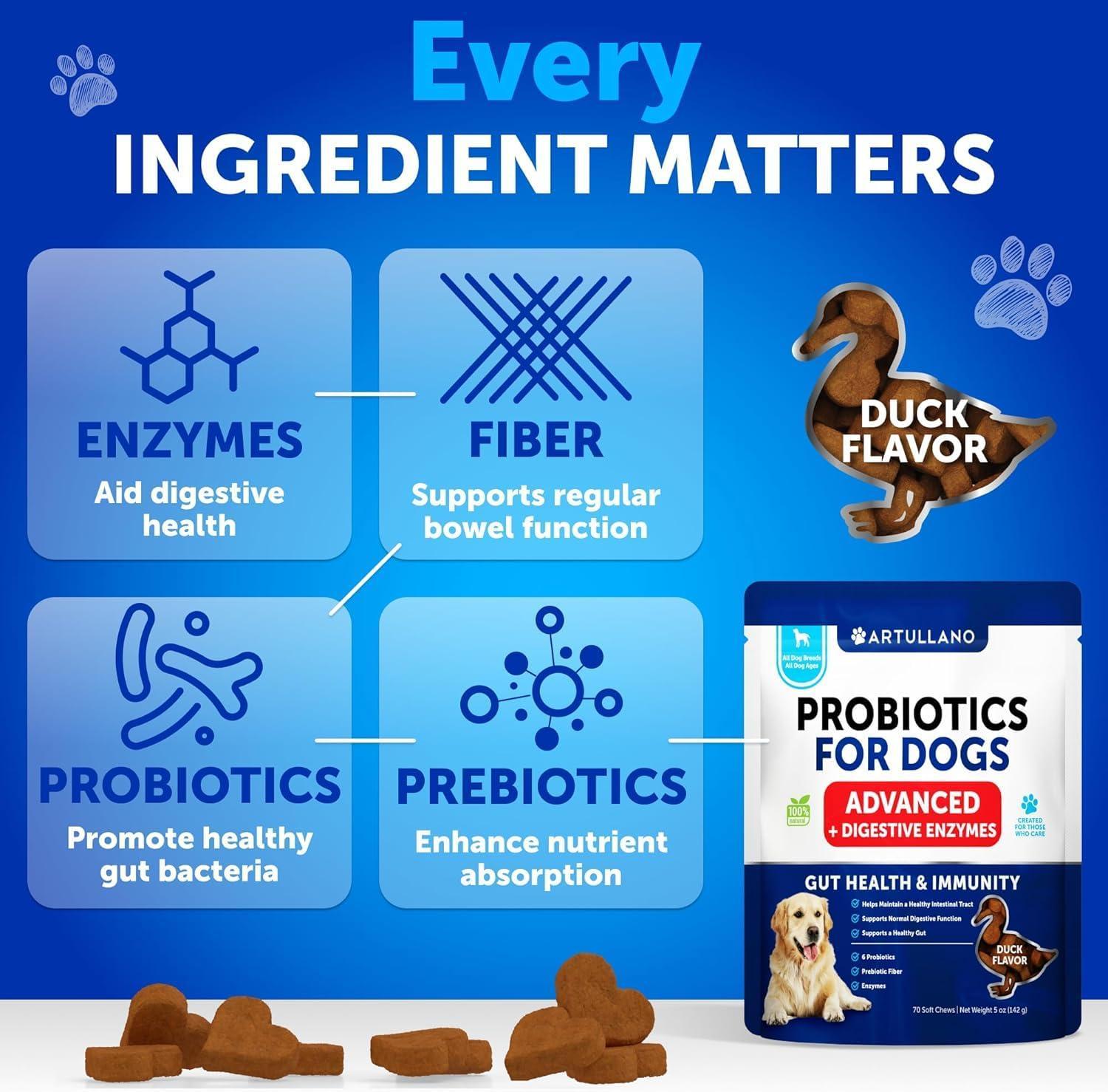 Probiotics for Dogs 70 Chews Duck Flavor Gut Health & Prebiotics Probiotics for Dogs 70 Chews Duck Flavor Gut Health & Prebiotics