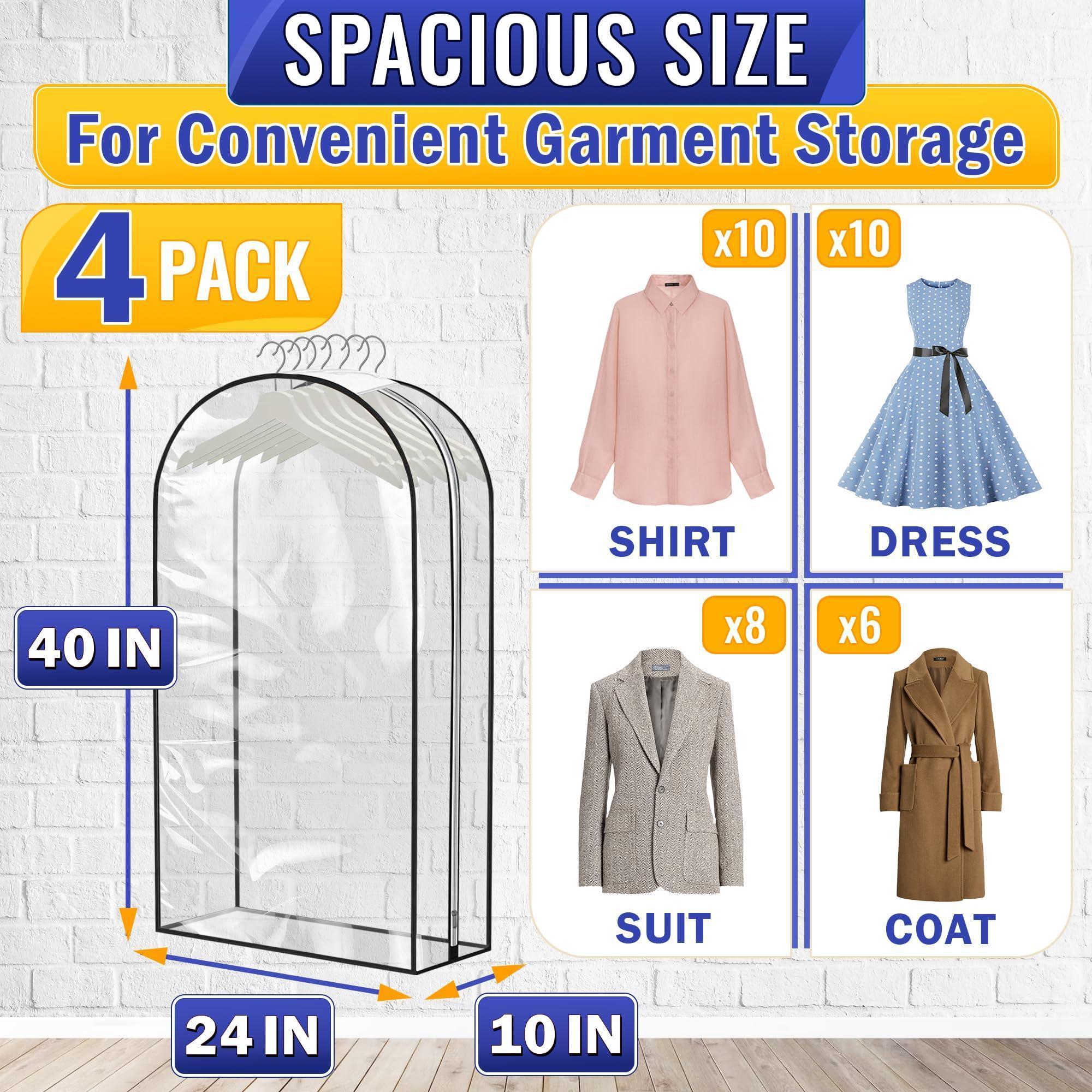 4 Pcs Clear Garment Bags for Hanging Clothes – Dust Proof Suit Bags for Closet Storage (40 x24 x10 ) with Zipper Sides – Designed for Travel & Organization Protects Clothes & Keeps Them Ready to Wear 4 Pcs Clear Garment Bags for Hanging Clothes – Dust Proof Suit Bags for Closet Storage (40 x24 x10 ) with Zipper Sides – Designed for Travel & Organization Protects Clothes & Keeps Them Ready to Wear