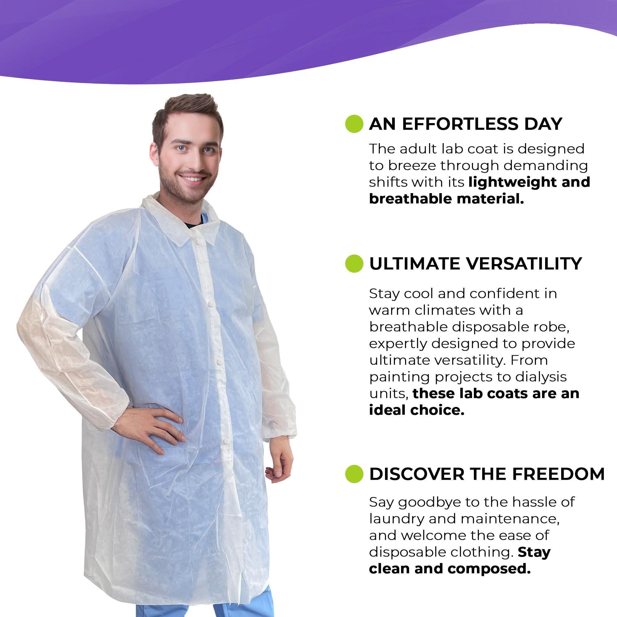 Disposable Lab Coat SMS 40 GSM White Lab Lacket with Loop Fastener XL Size Disposable Lab Coat SMS 40 GSM White Lab Lacket with Loop Fastener XL Size