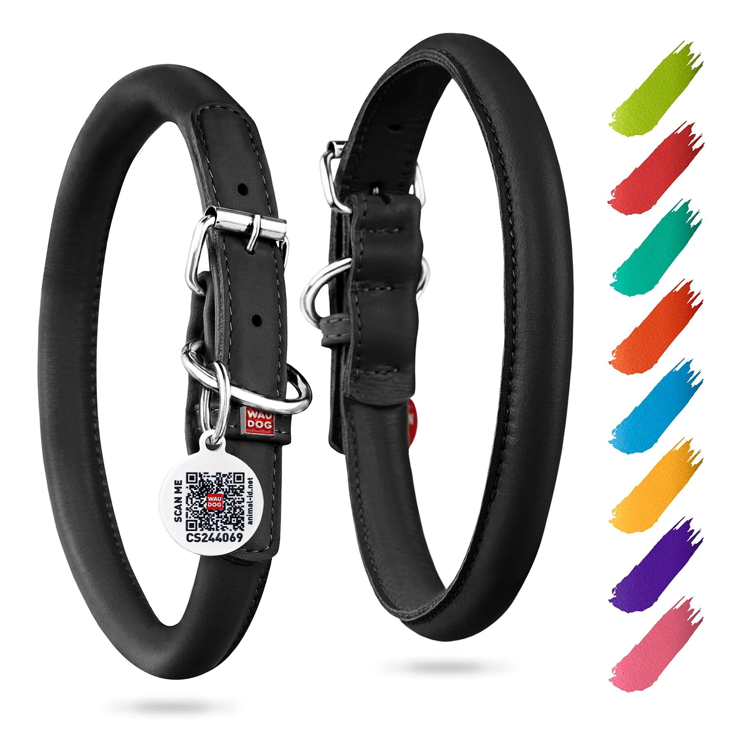 Rolled Leather Dog Collar Padded Large Dogs 21–24 in Neck Black Rolled Leather Dog Collar Padded Large Dogs 21–24 in Neck Black