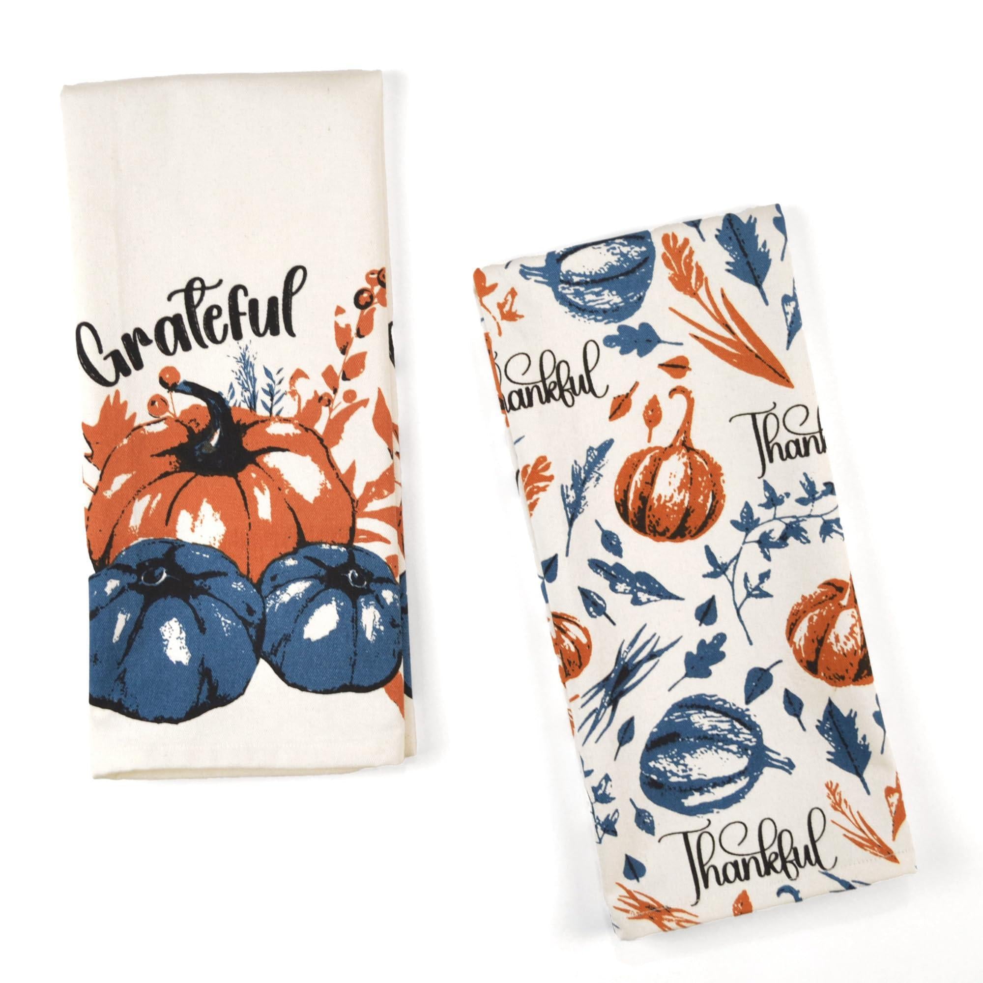 Set of 2 Thankful & Grateful Printed Dish Towels Hand Towels Boho Tea Towels Multifunctional Stylish Absorbent Quick Dry Soft 18 x28 100% Cotton Blue & Orange Set of 2 Thankful & Grateful Printed Dish Towels Hand Towels Boho Tea Towels Multifunctional Stylish Absorbent Quick Dry Soft 18 x28 100% Cotton Blue & Orange