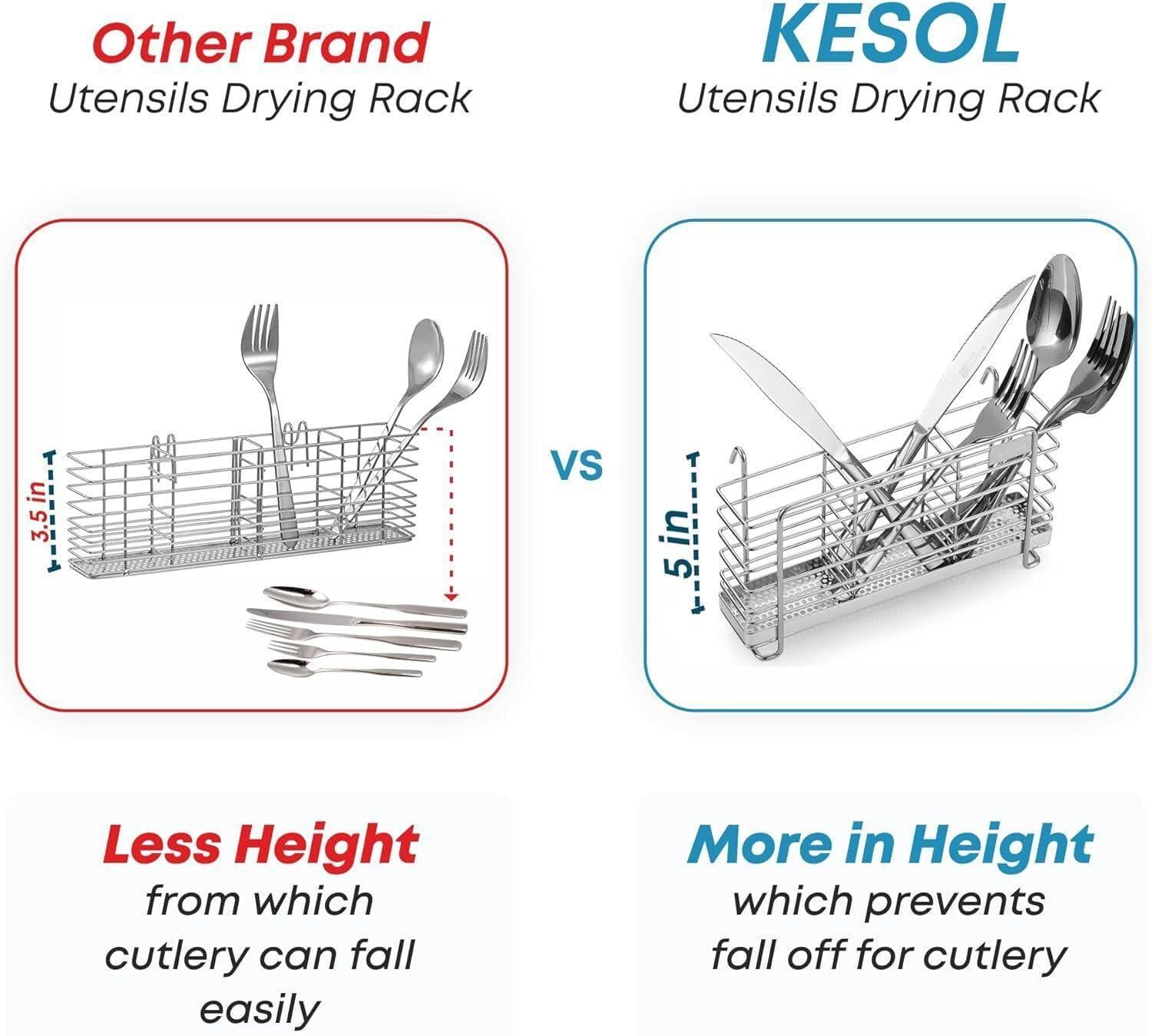 Sturdy 304 Stainless Steel Utensil Drying Rack Basket Holder with Hooks 3 Divided Compartments Rust Proof No Drilling Sturdy 304 Stainless Steel Utensil Drying Rack Basket Holder with Hooks 3 Divided Compartments Rust Proof No Drilling