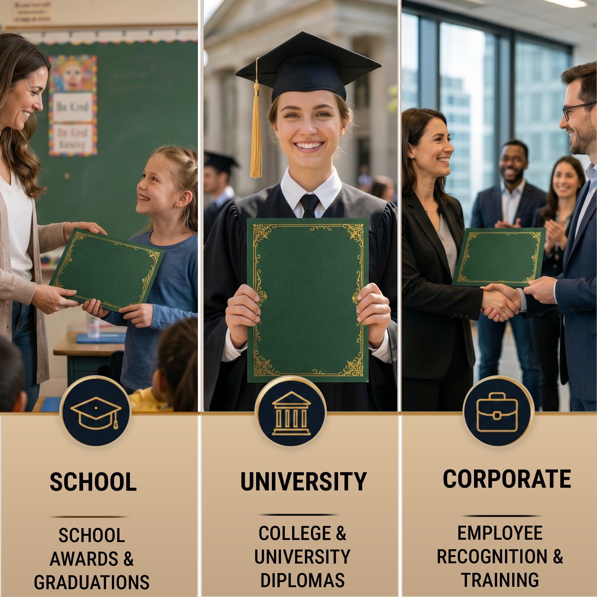 50 Pack Premium Green Certificate Holders 8.5 x 11 inch Heavyweight 300gsm Cardstock Diploma Holder & Certificate Folder Award Certificate Folders for Graduation with Gold Foil Diploma Cover 50 Pack Premium Green Certificate Holders 8.5 x 11 inch Heavyweight 300gsm Cardstock Diploma Holder & Certificate Folder Award Certificate Folders for Graduation with Gold Foil Diploma Cover