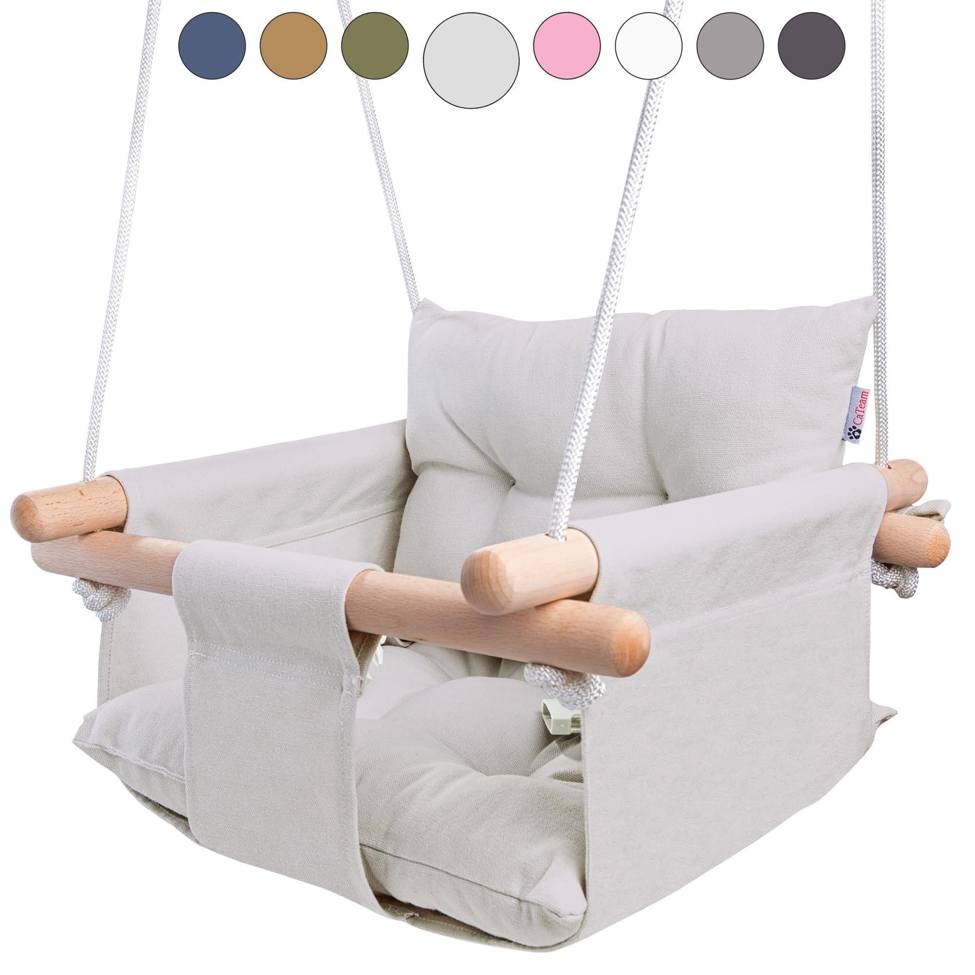 Grey Canvas Baby Swing Wooden Hanging Swing Seat Chair with Safety Belt Durable Baby Swing Chair Outdoor and Indoor Swing for Kids Mounting Hardware Included Gray Grey Canvas Baby Swing Wooden Hanging Swing Seat Chair with Safety Belt Durable Baby Swing Chair Outdoor and Indoor Swing for Kids Mounting Hardware Included Gray