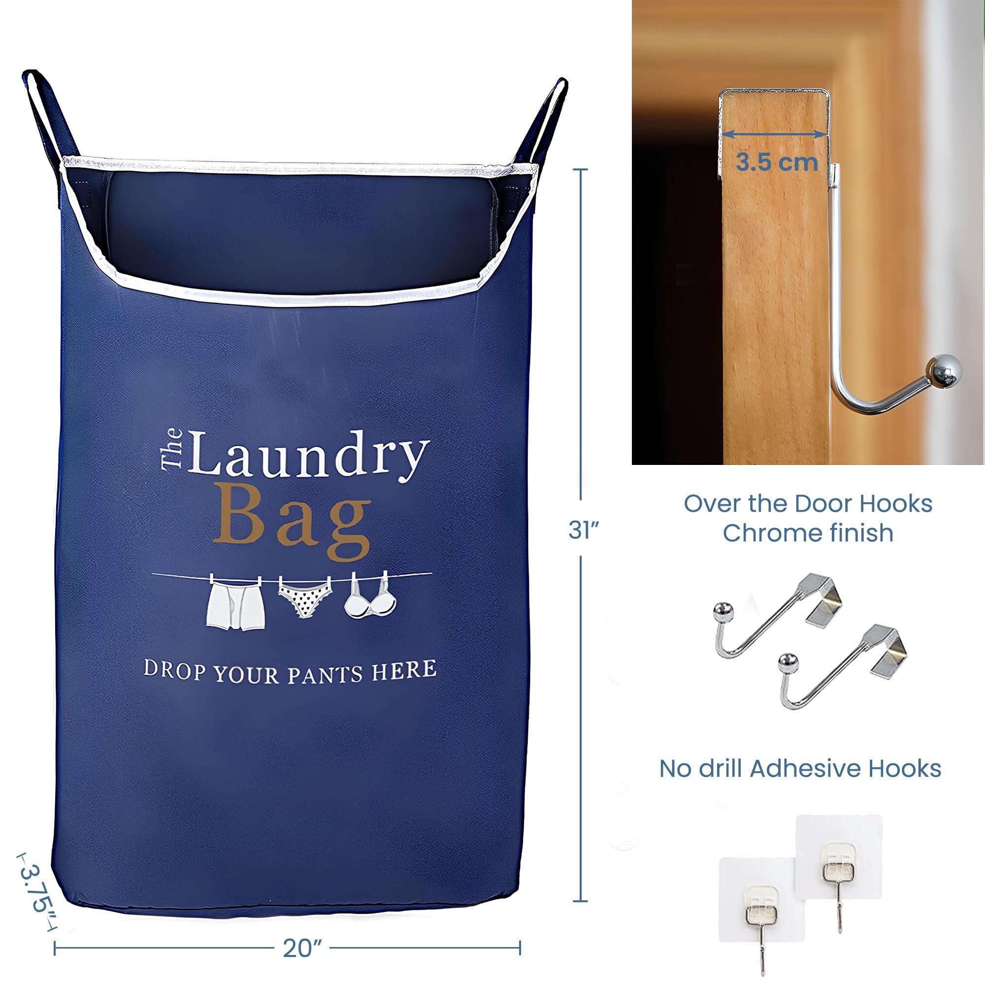 Fine Living Co. Large Hanging Laundry Hamper with Over Door Hooks & Adhesive Durable Space Saving Laundry Bag with Zipper and Wide Open Top Hanging Dorm Laundry Hamper (Navy Blue with Print XL) Fine Living Co. Large Hanging Laundry Hamper with Over Door Hooks & Adhesive Durable Space Saving Laundry Bag with Zipper and Wide Open Top Hanging Dorm Laundry Hamper (Navy Blue with Print XL)