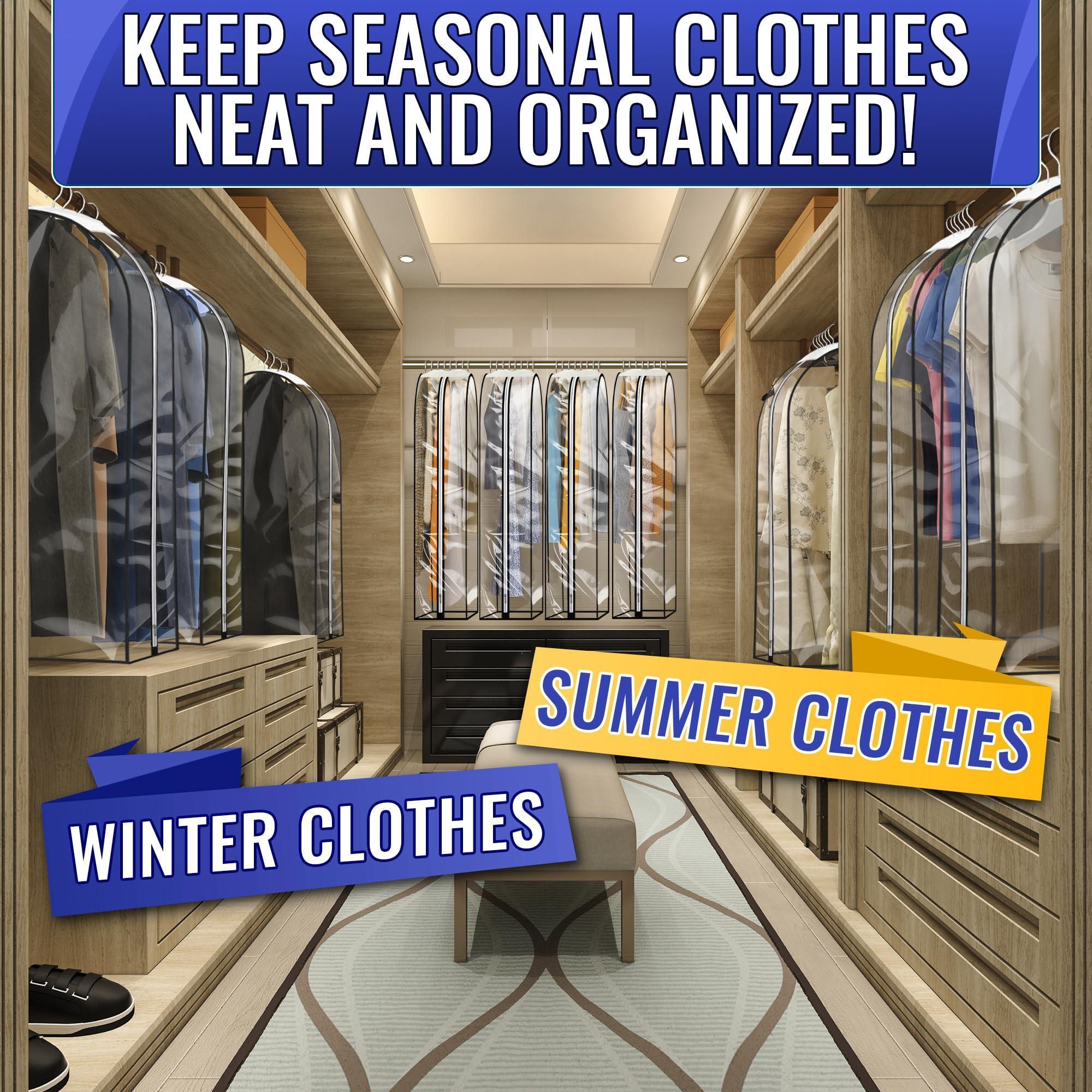 4 Pcs Clear Garment Bags for Hanging Clothes – Dust Proof Suit Bags for Closet Storage (40 x24 x10 ) with Zipper Sides – Designed for Travel & Organization Protects Clothes & Keeps Them Ready to Wear 4 Pcs Clear Garment Bags for Hanging Clothes – Dust Proof Suit Bags for Closet Storage (40 x24 x10 ) with Zipper Sides – Designed for Travel & Organization Protects Clothes & Keeps Them Ready to Wear