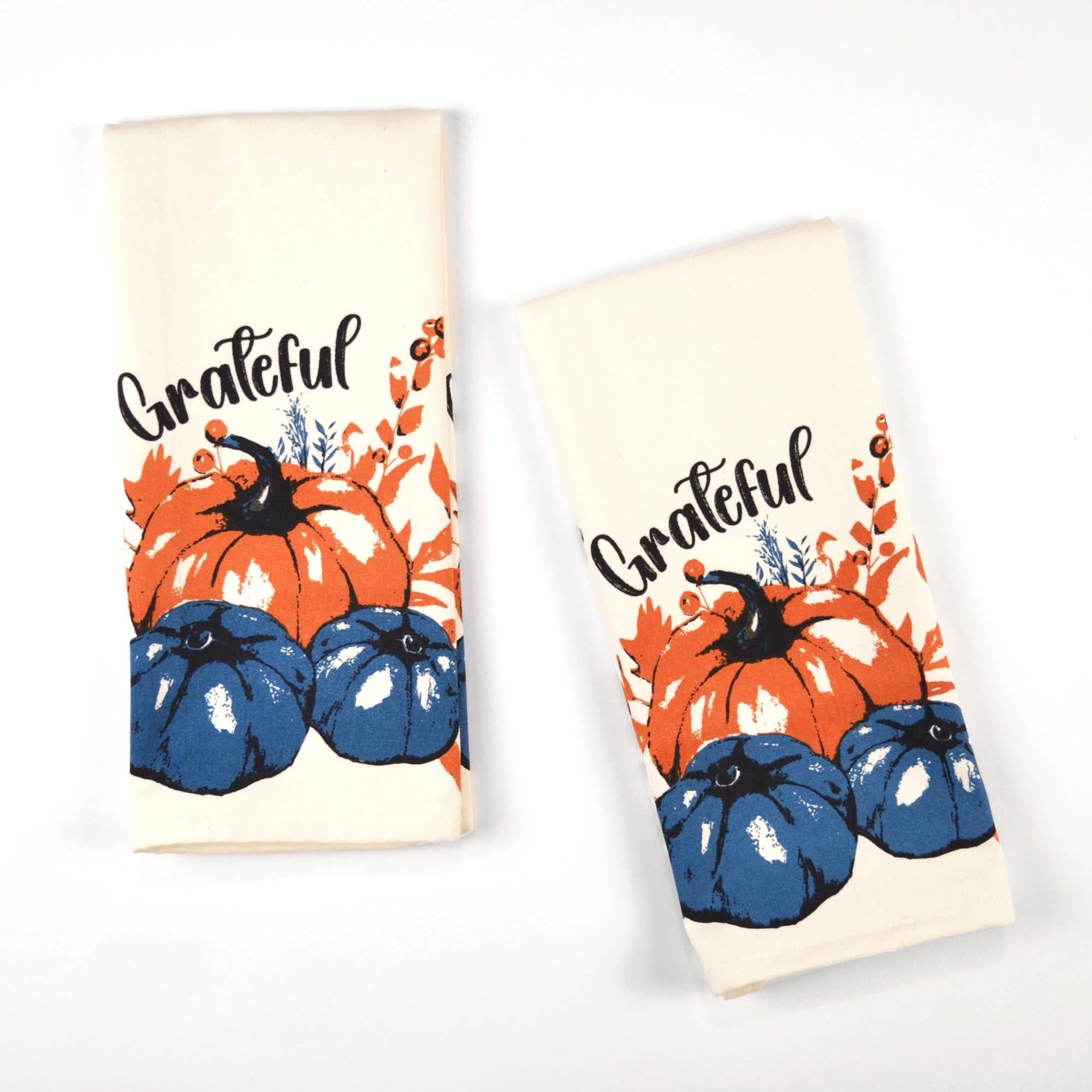 Set of 2 Grateful l Printed Dish Towels Hand Towels Boho Tea Towels Multifunctional Stylish Absorbent Quick Dry Soft 18 x28 100% Cotton Blue & Orange Set of 2 Grateful l Printed Dish Towels Hand Towels Boho Tea Towels Multifunctional Stylish Absorbent Quick Dry Soft 18 x28 100% Cotton Blue & Orange