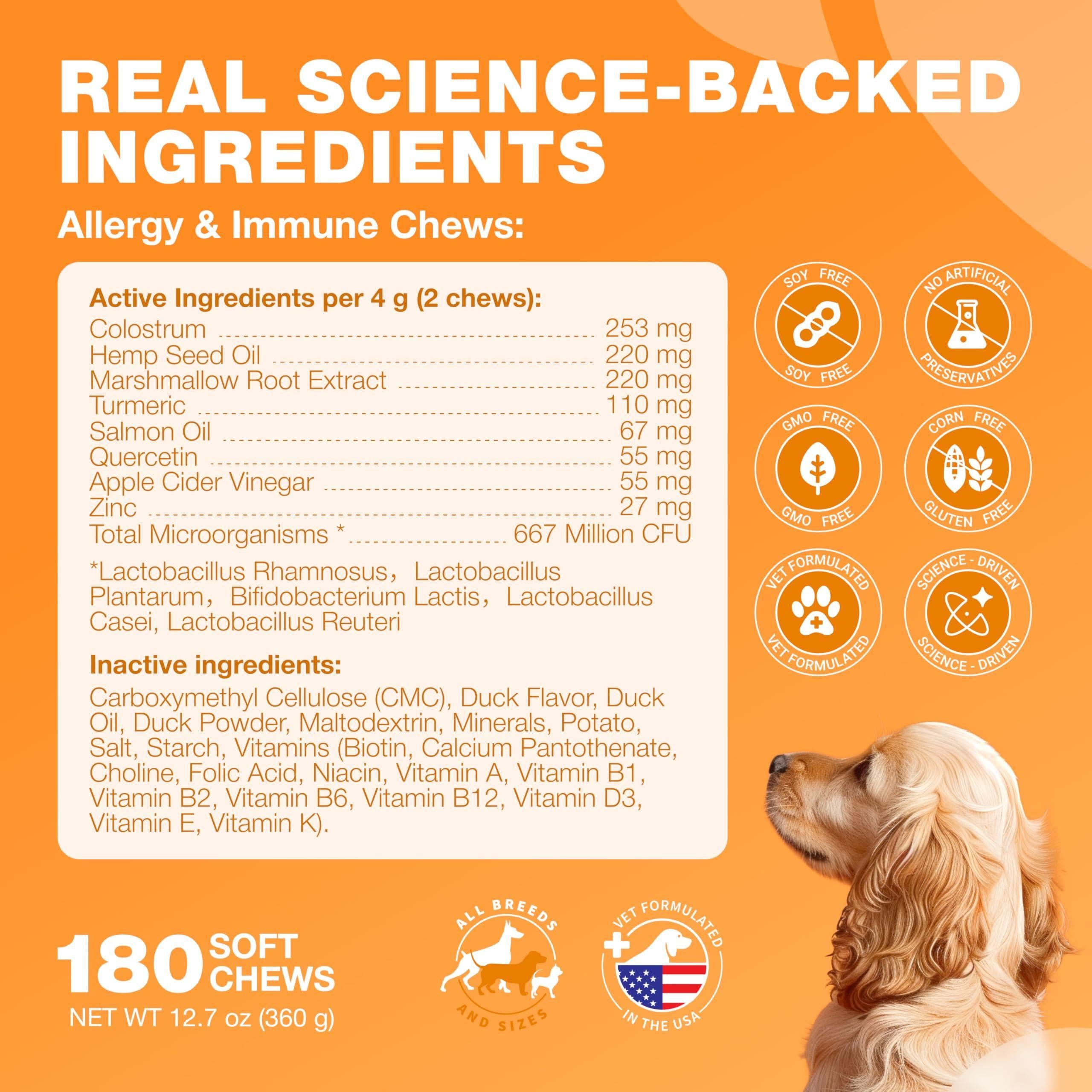 Dog Allergy Relief Chews Itch Relief for Dogs 180 Allergy Chews for Itching Skin with Probiotics, Colostrum, Salmon Oil Allergy, Skin and Coat, Immune, Digestion Support Supplement Hot Spots Dog Allergy Relief Chews Itch Relief for Dogs 180 Allergy Chews for Itching Skin with Probiotics, Colostrum, Salmon Oil Allergy, Skin and Coat, Immune, Digestion Support Supplement Hot Spots