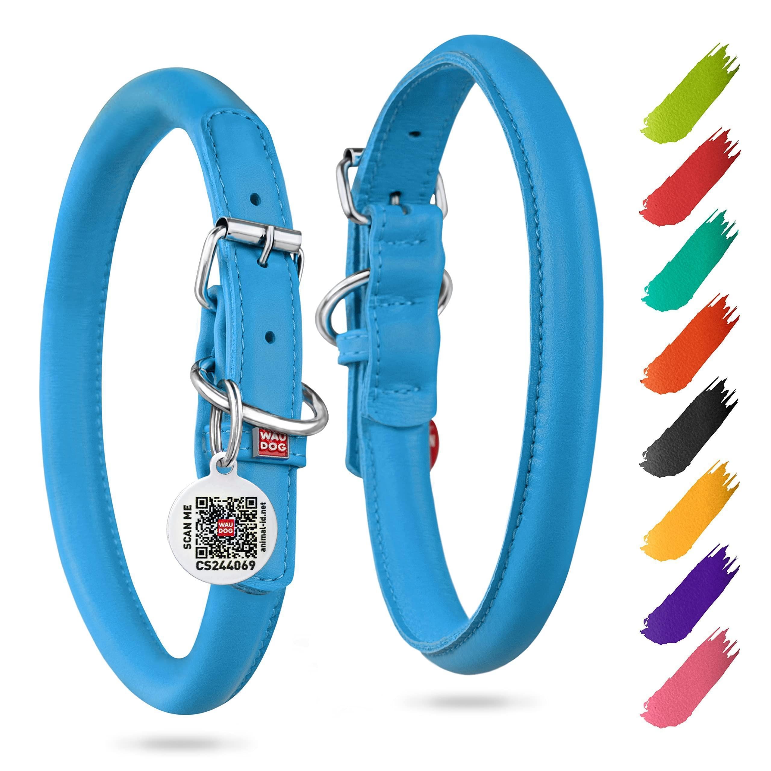 Rolled Leather Dog Collar Padded Small Dogs 21–24 in Neck Blue Rolled Leather Dog Collar Padded Small Dogs 21–24 in Neck Blue
