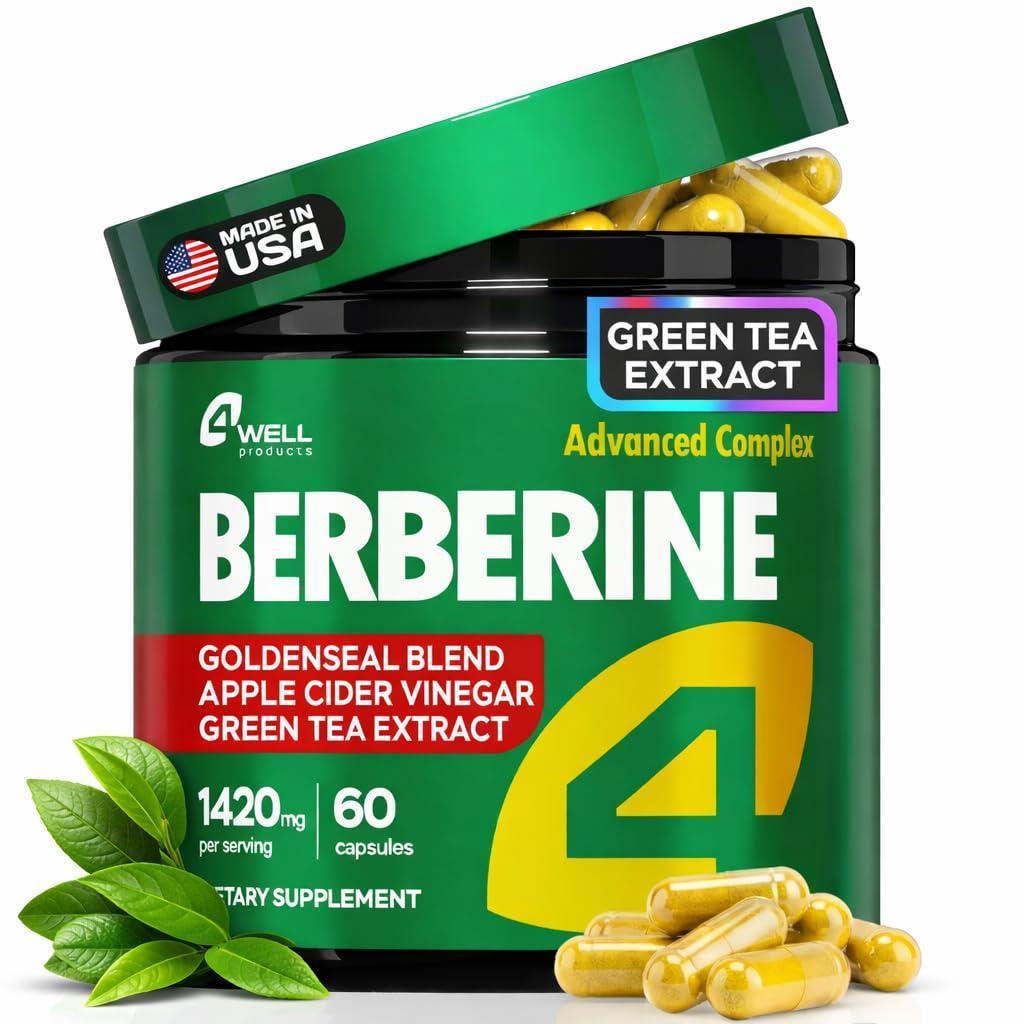 Berberine HCL 1200mg & Japanese Green Tea Extract 150mg Supplement for Metabolic Support with Apple Cider Vinegar & Goldenseal Body Composition Digestive & Immune Support 60 Capsules Berberine HCL 1200mg & Japanese Green Tea Extract 150mg Supplement for Metabolic Support with Apple Cider Vinegar & Goldenseal Body Composition Digestive & Immune Support 60 Capsules