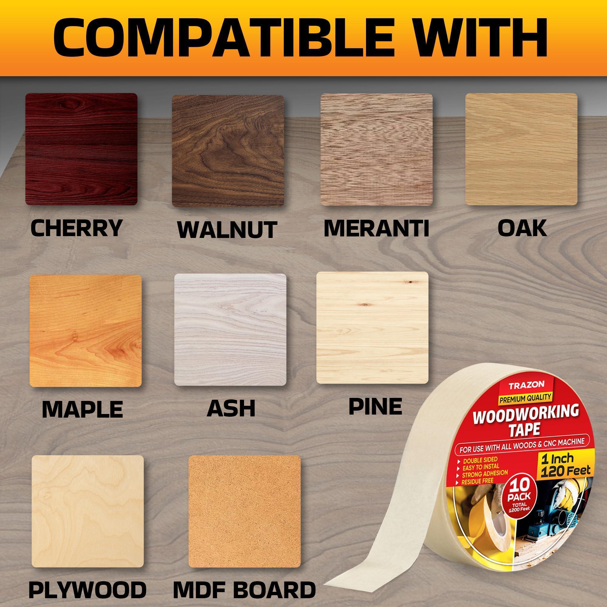 Double Sided Woodworking Tape 10 Pack 1 Inch x 120 Ft Wood Crafter Sticky Tool Two Side Adhesive for Router Templates Removable & Residue Free Double Sided Woodworking Tape 10 Pack 1 Inch x 120 Ft Wood Crafter Sticky Tool Two Side Adhesive for Router Templates Removable & Residue Free