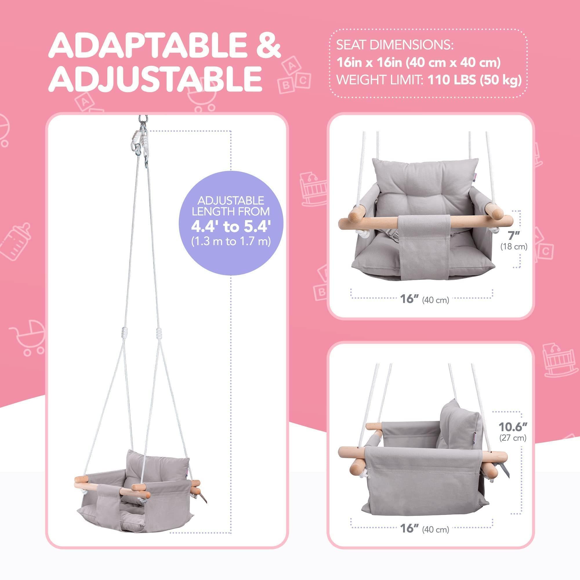 Canvas Baby Swing Wooden Hanging Swing Seat Chair with Safety Belt Durable Baby Swing Chair Outdoor and Indoor Swing for Kids Mounting Hardware Included Taupe Gray Canvas Baby Swing Wooden Hanging Swing Seat Chair with Safety Belt Durable Baby Swing Chair Outdoor and Indoor Swing for Kids Mounting Hardware Included Taupe Gray