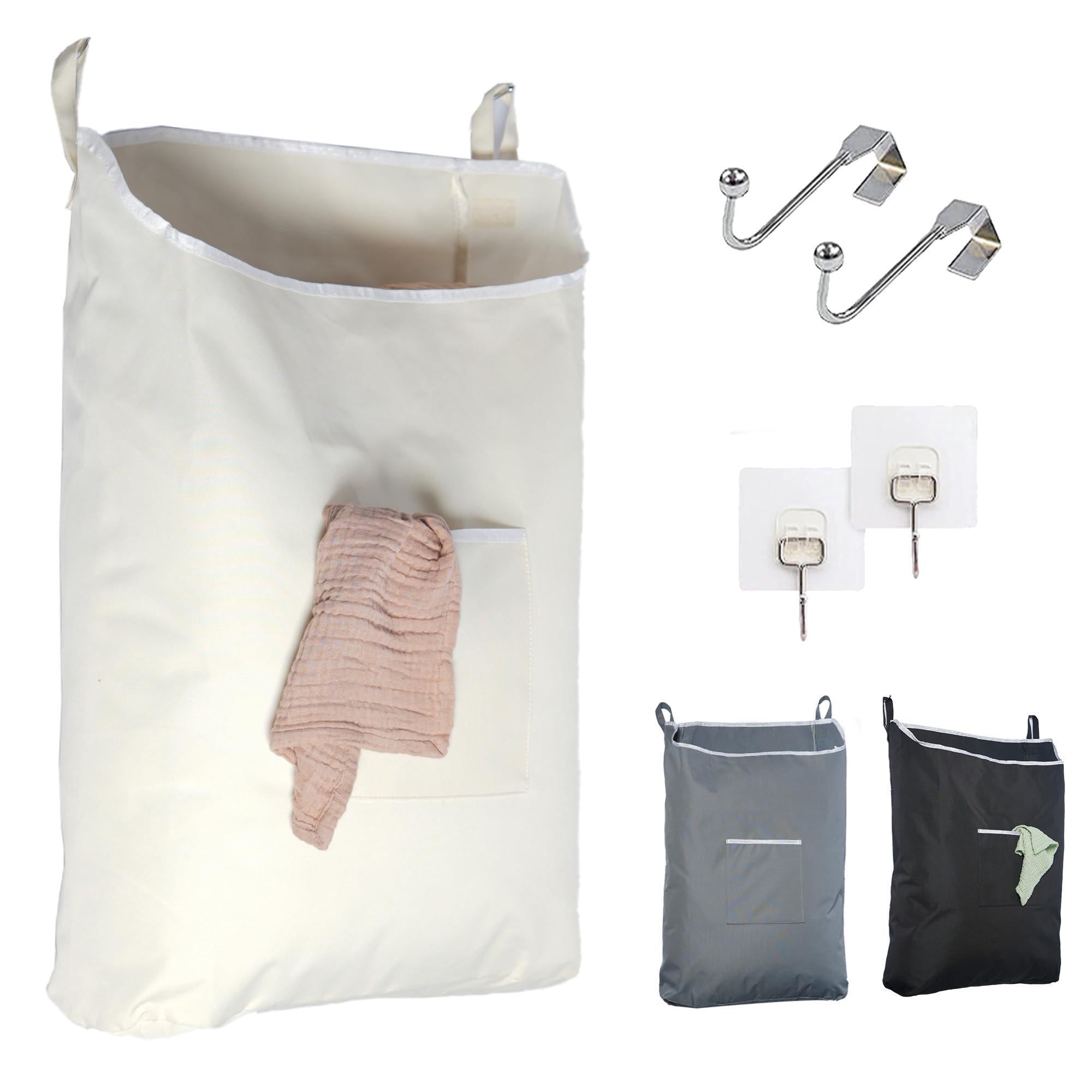 The Fine Living Co. Hanging Laundry Hamper with Over Door Hooks & Adhesive Durable Space Saving Laundry Bag with Zipper and Wide Open Top Hanging Dorm Laundry Hamper 18 x4.75 x28 (Beige L) The Fine Living Co. Hanging Laundry Hamper with Over Door Hooks & Adhesive Durable Space Saving Laundry Bag with Zipper and Wide Open Top Hanging Dorm Laundry Hamper 18 x4.75 x28 (Beige L)