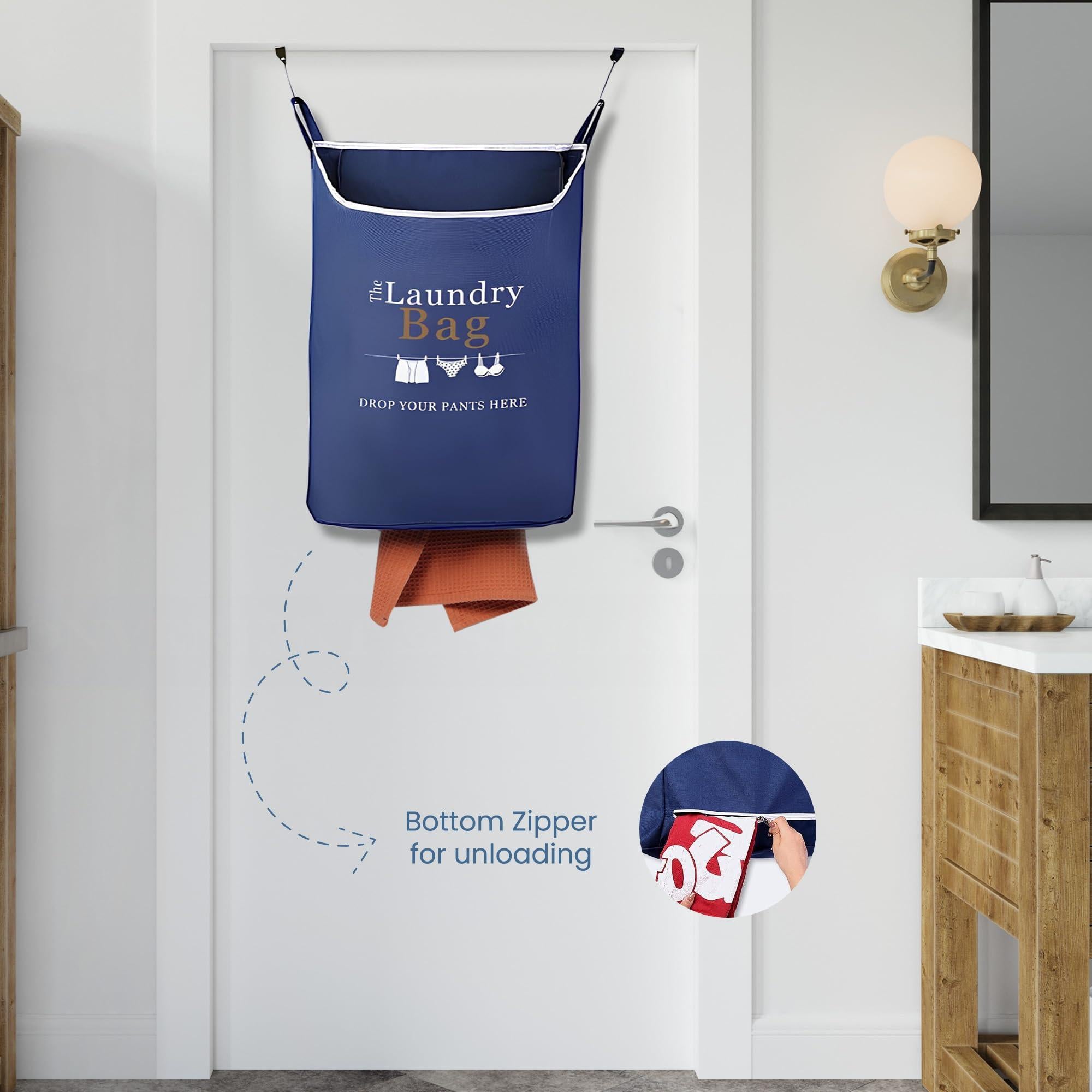 Fine Living Co. Large Hanging Laundry Hamper with Over Door Hooks & Adhesive Durable Space Saving Laundry Bag with Zipper and Wide Open Top Hanging Dorm Laundry Hamper (Navy Blue with Print XL) Fine Living Co. Large Hanging Laundry Hamper with Over Door Hooks & Adhesive Durable Space Saving Laundry Bag with Zipper and Wide Open Top Hanging Dorm Laundry Hamper (Navy Blue with Print XL)