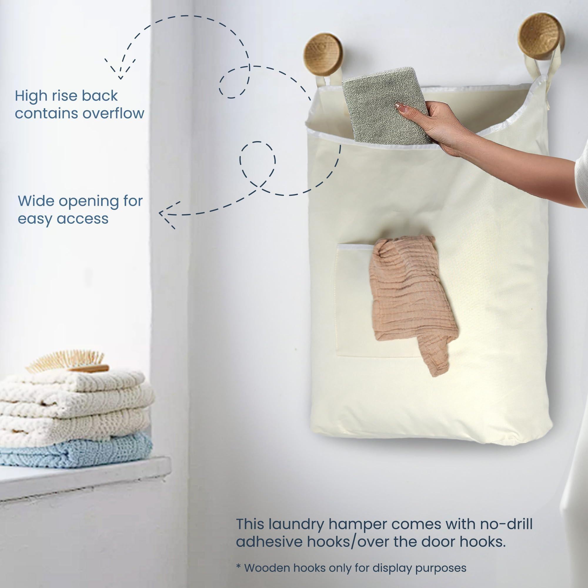 The Fine Living Co. Hanging Laundry Hamper with Over Door Hooks & Adhesive Durable Space Saving Laundry Bag with Zipper and Wide Open Top Hanging Dorm Laundry Hamper 18 x4.75 x28 (Beige L) The Fine Living Co. Hanging Laundry Hamper with Over Door Hooks & Adhesive Durable Space Saving Laundry Bag with Zipper and Wide Open Top Hanging Dorm Laundry Hamper 18 x4.75 x28 (Beige L)