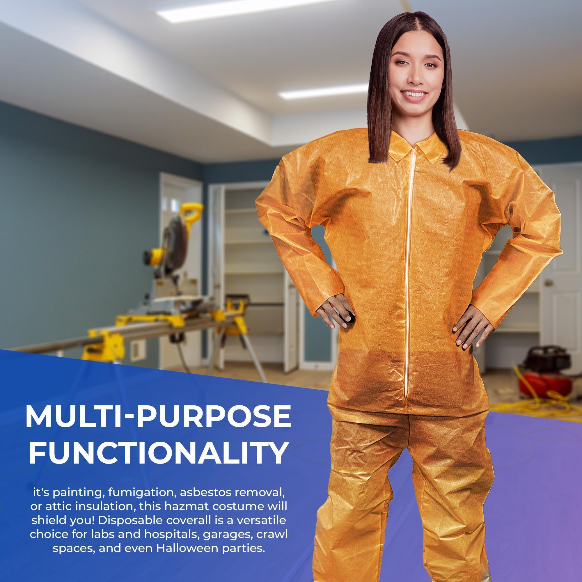 Orange Disposable Coveralls for Men Women 4X Large Pack of 5 Hazmat Suits Disposable Breathable PP PE 40 GSM Painters Coveralls Paint Suit with Open Wrists Ankles Front Zipper Orange Disposable Coveralls for Men Women 4X Large Pack of 5 Hazmat Suits Disposable Breathable PP PE 40 GSM Painters Coveralls Paint Suit with Open Wrists Ankles Front Zipper