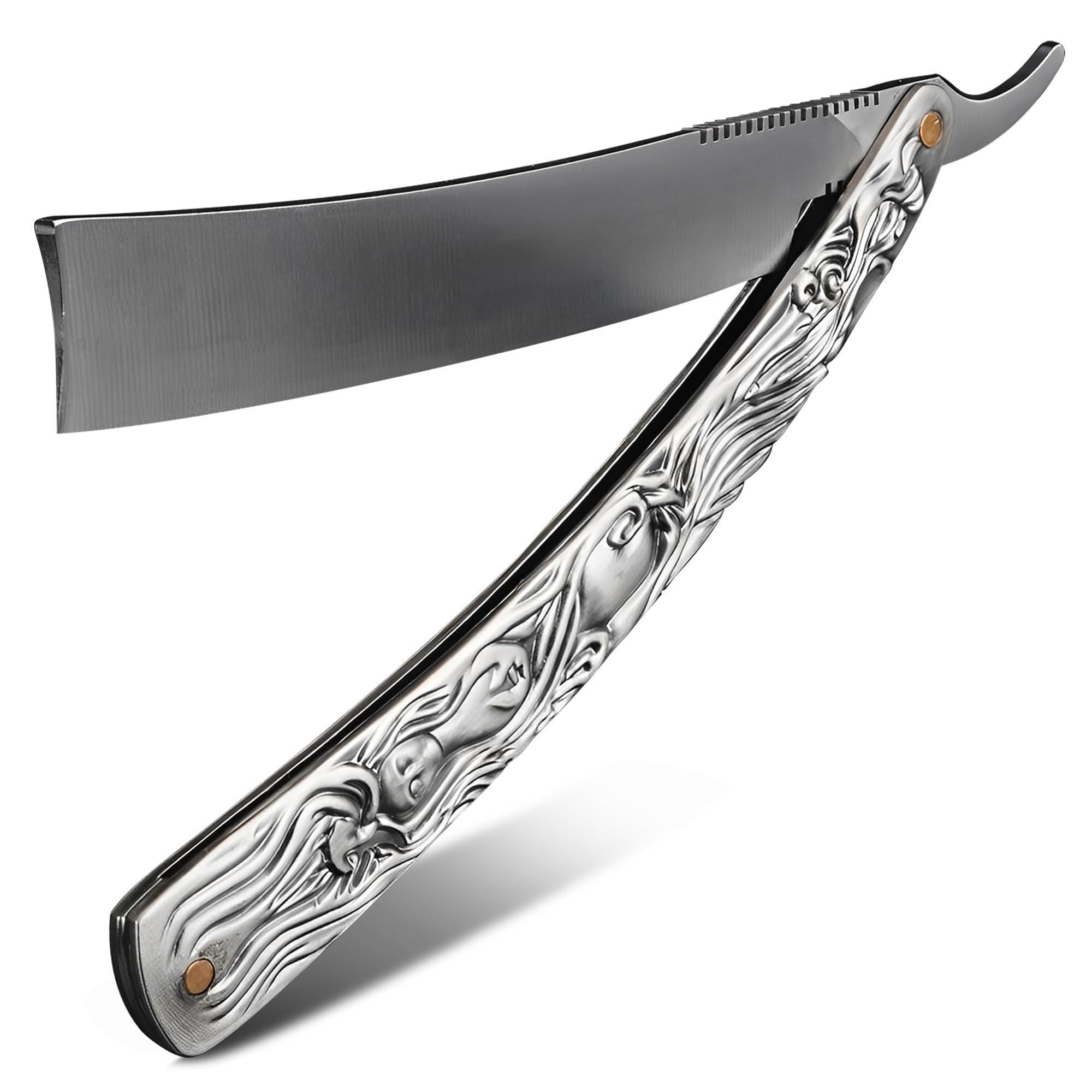 Straight Razor Carbon Steel Blade 11.4 in Secure Grip for Shaving Straight Razor Carbon Steel Blade 11.4 in Secure Grip for Shaving