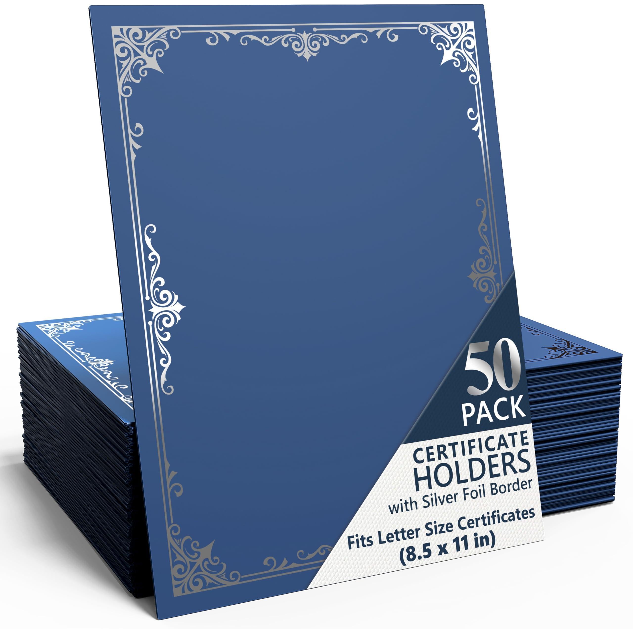 50 Pack Premium Blue Certificate Holders 8.5 x 11 inch Heavyweight 300gsm Cardstock Diploma Holder & Certificate Folder Award Certificate Folders for Graduation with Silver Foil Diploma Cover 50 Pack Premium Blue Certificate Holders 8.5 x 11 inch Heavyweight 300gsm Cardstock Diploma Holder & Certificate Folder Award Certificate Folders for Graduation with Silver Foil Diploma Cover