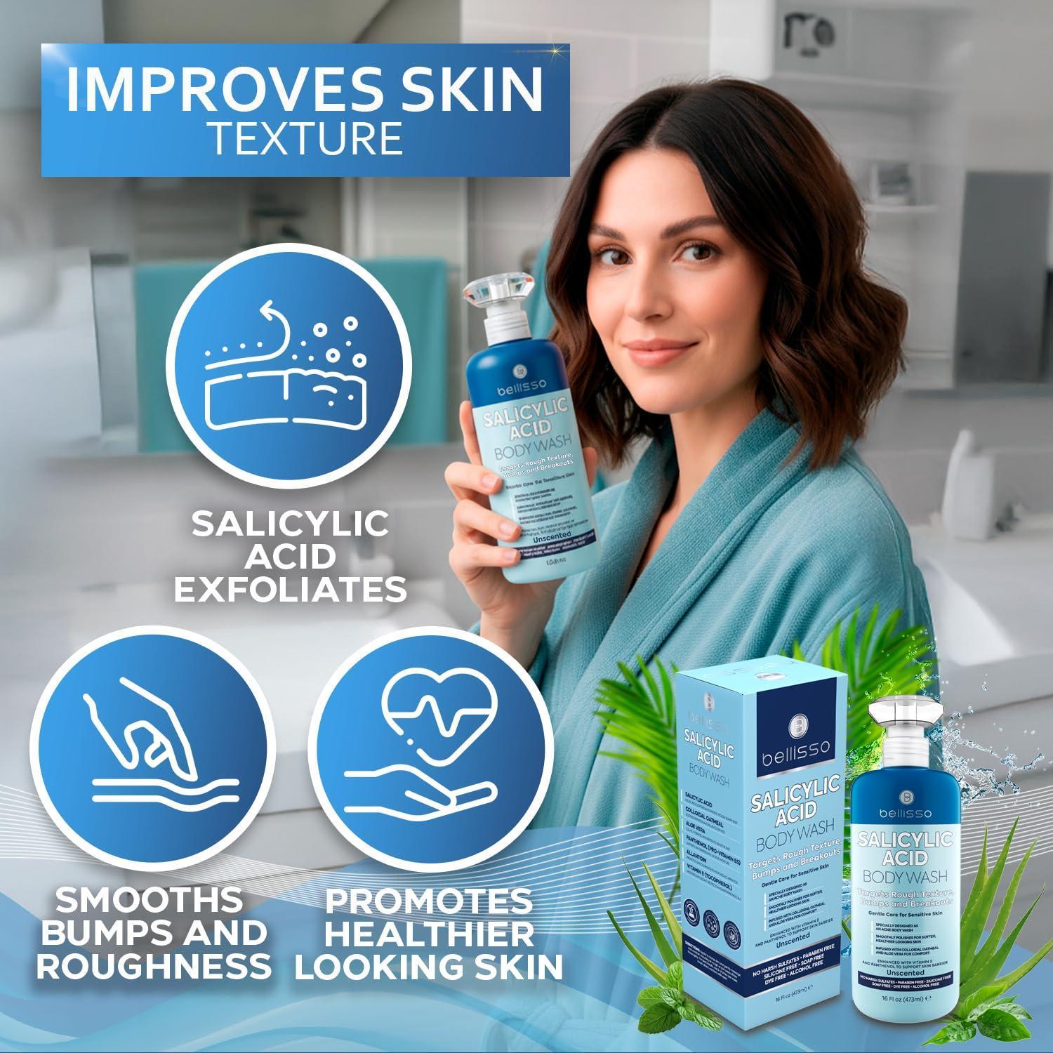 Salicylic Acid Body Wash 16 Fl Oz Mens Womens Exfoliating Liquid Soap for Back Acne and KP For Oily and Sensitive Skin Sulfate Free Formula Salicylic Acid Body Wash 16 Fl Oz Mens Womens Exfoliating Liquid Soap for Back Acne and KP For Oily and Sensitive Skin Sulfate Free Formula