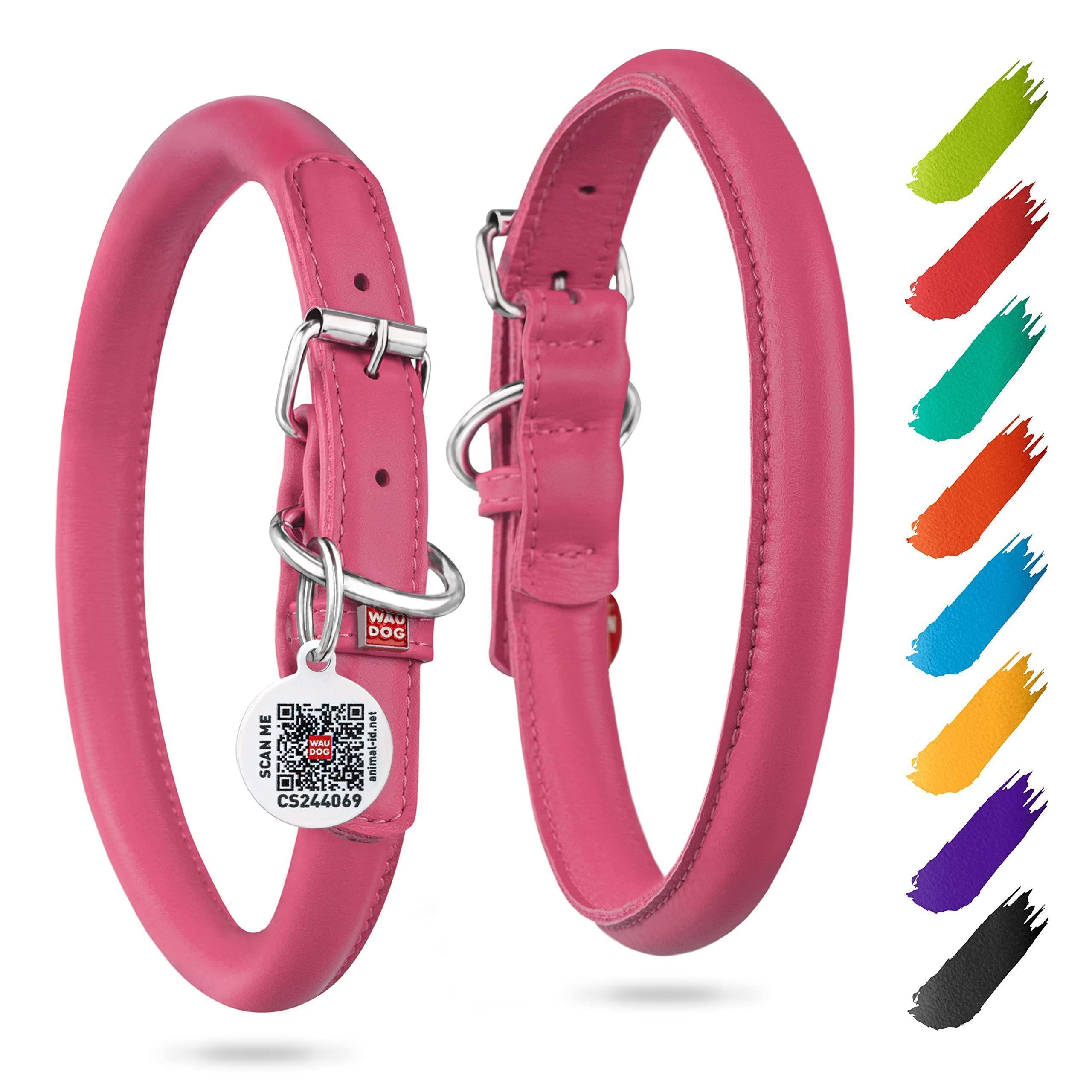 Rolled Leather Dog Collar Padded 21 -24 in Neck Pink Rolled Leather Dog Collar Padded 21 -24 in Neck Pink