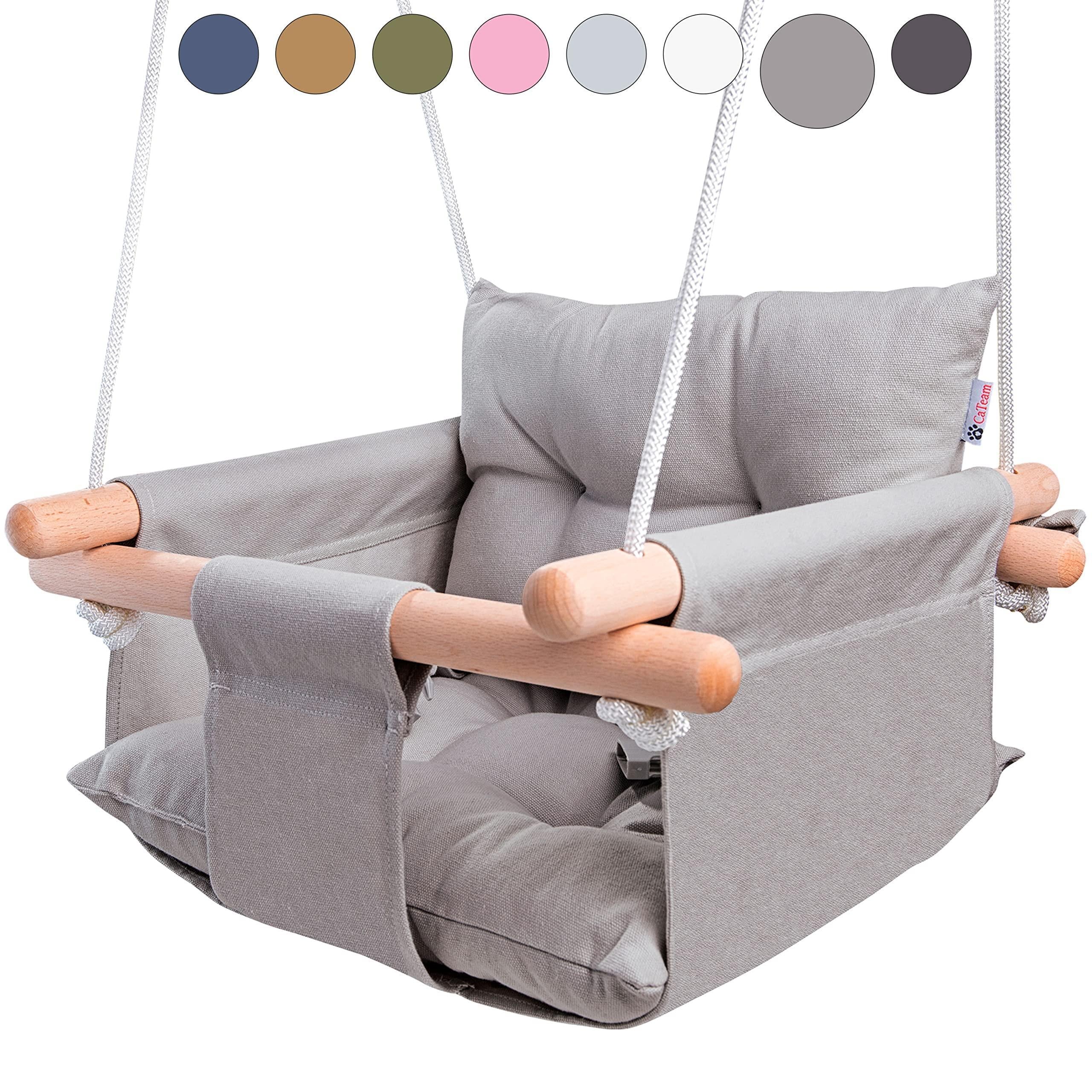 Canvas Baby Swing Wooden Hanging Swing Seat Chair with Safety Belt Durable Baby Swing Chair Outdoor and Indoor Swing for Kids Mounting Hardware Included Taupe Gray Canvas Baby Swing Wooden Hanging Swing Seat Chair with Safety Belt Durable Baby Swing Chair Outdoor and Indoor Swing for Kids Mounting Hardware Included Taupe Gray